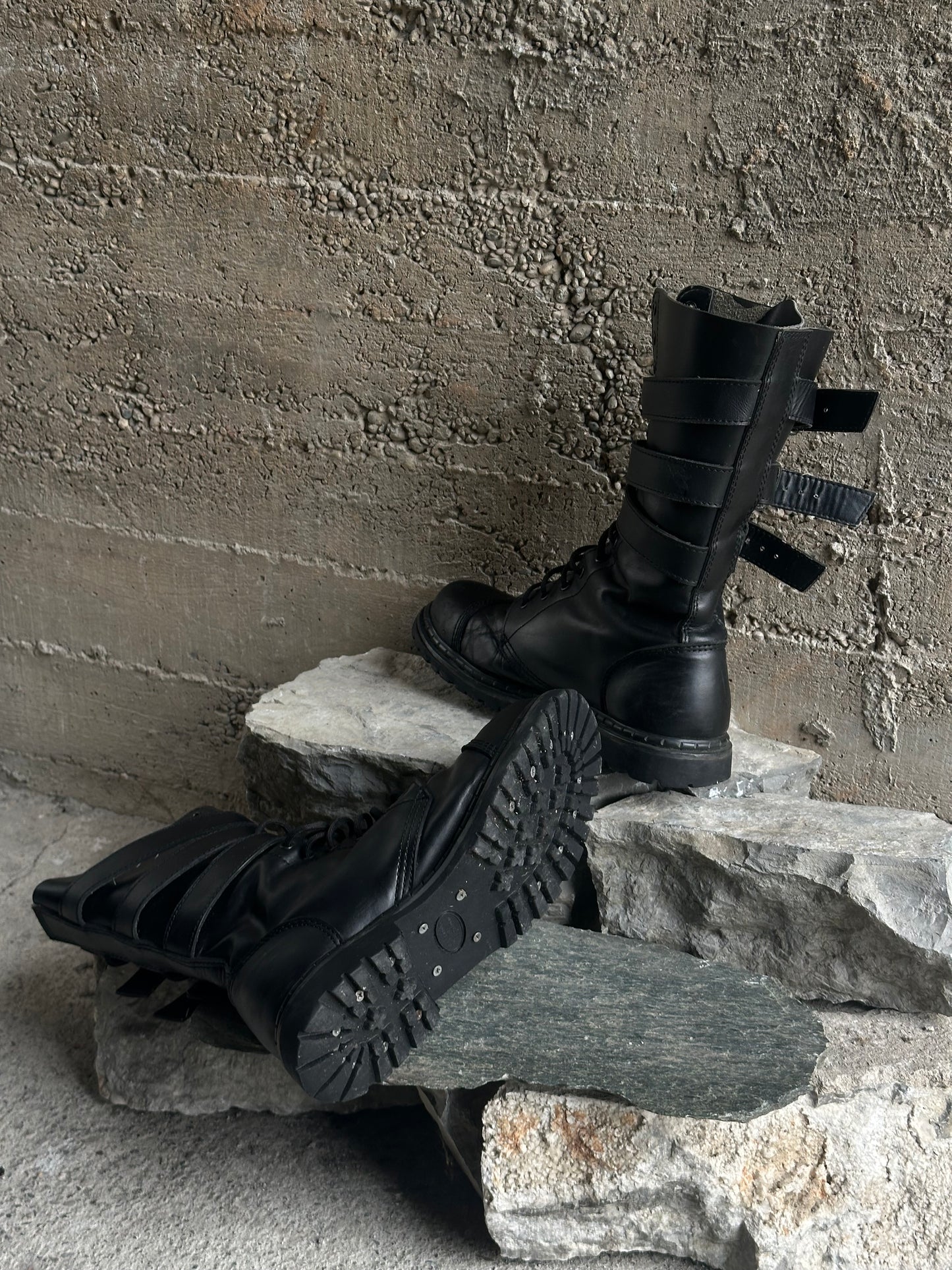 UNDERCOVER LEATHER BELTED BOOTS