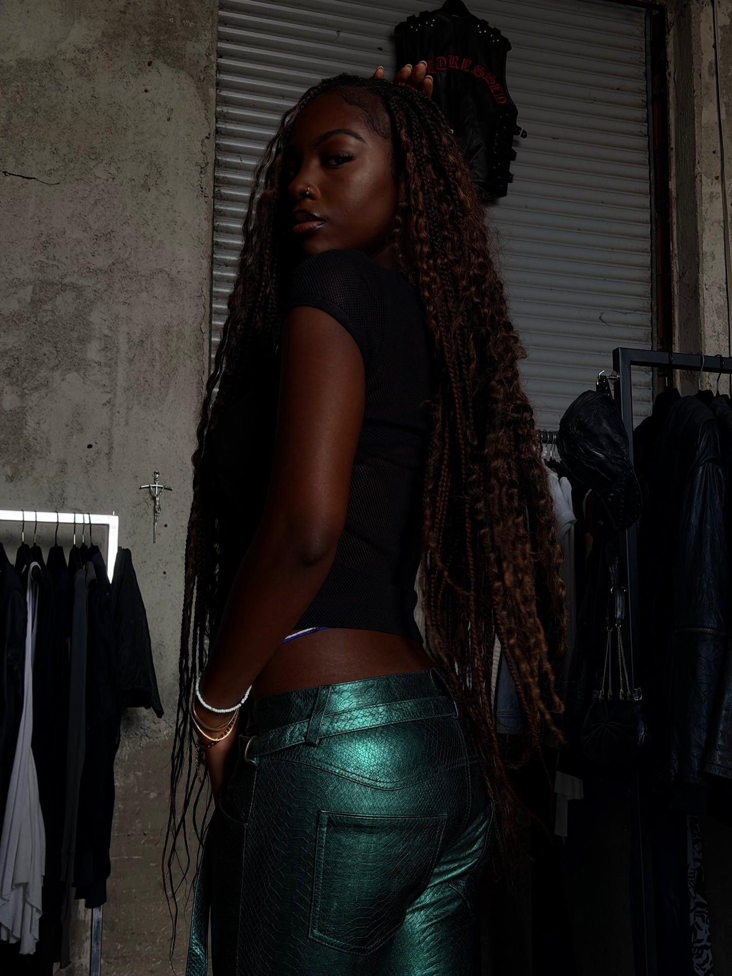 DIESEL SNAKE SKIN LEATHER FLARED PANTS