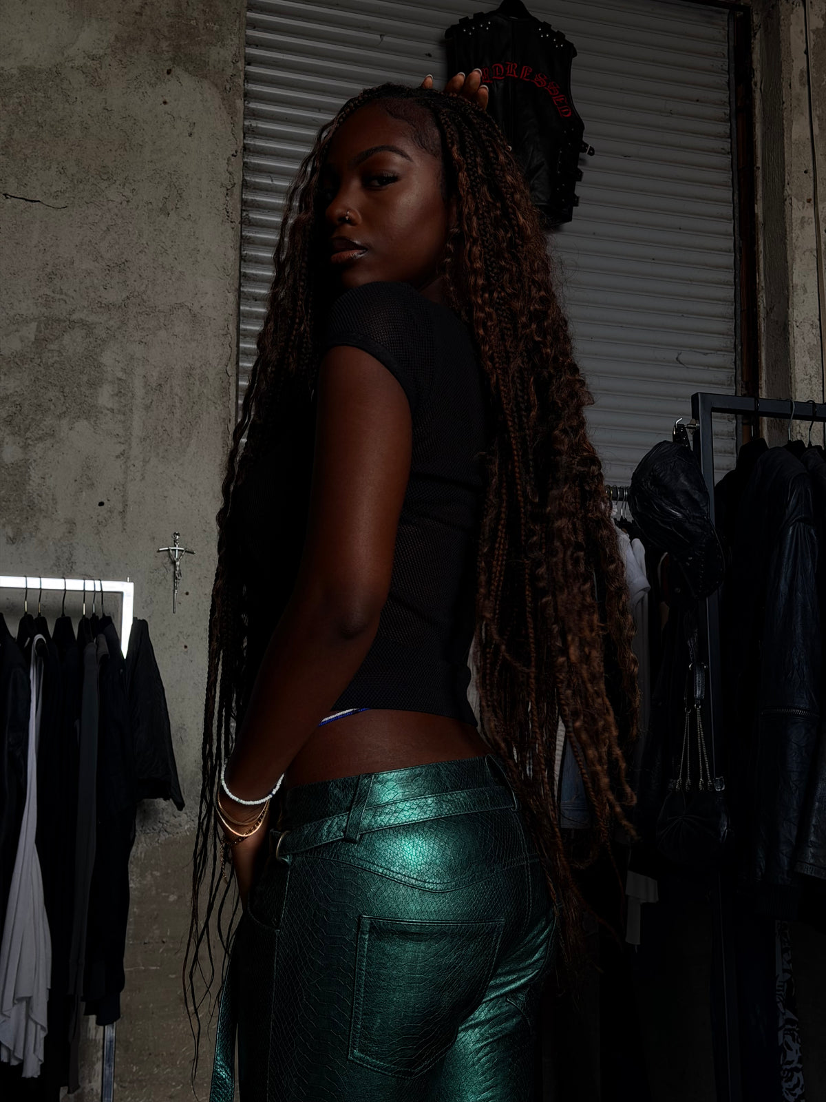 DIESEL SNAKESKIN LEATHER FLARED PANTS