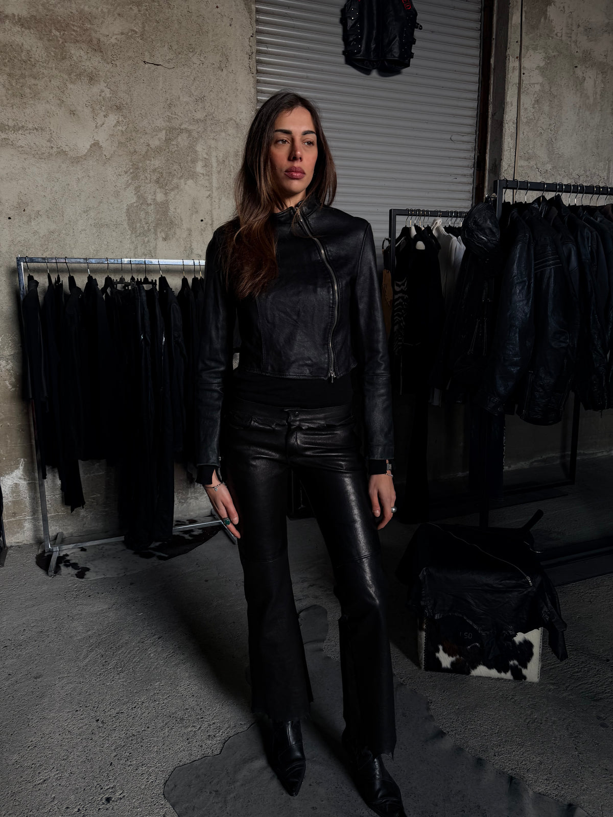 CROPPED ASYMMETRIC ZIPPED LEATHER JACKET