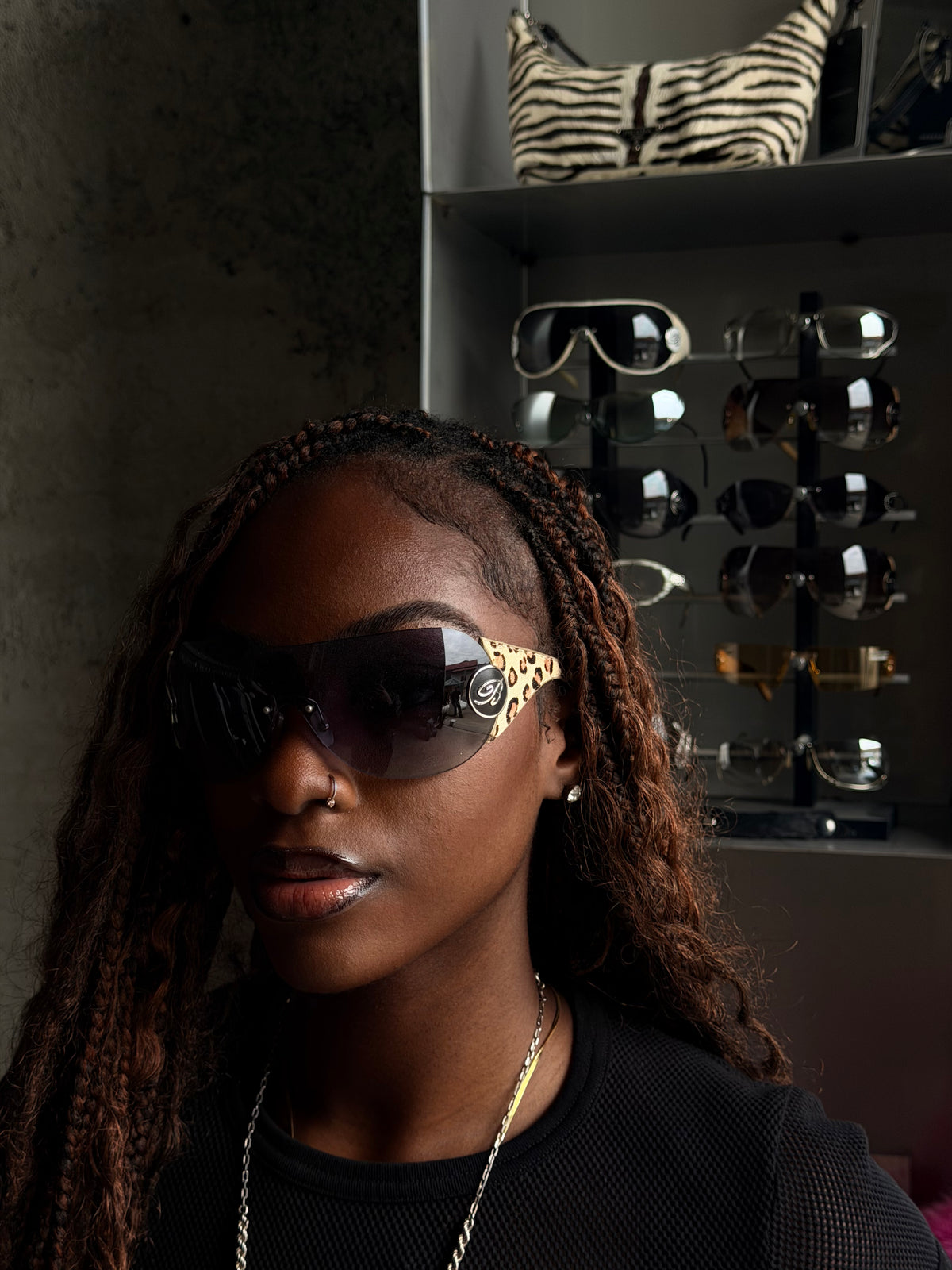 BLUMARINE LEOPARD PONYHAIR SUNGLASSES
