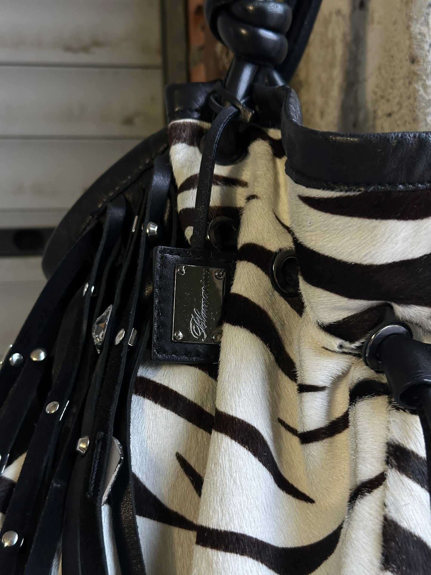 BLUMARINE ZEBRA PONYHAIR LEATHER BAG