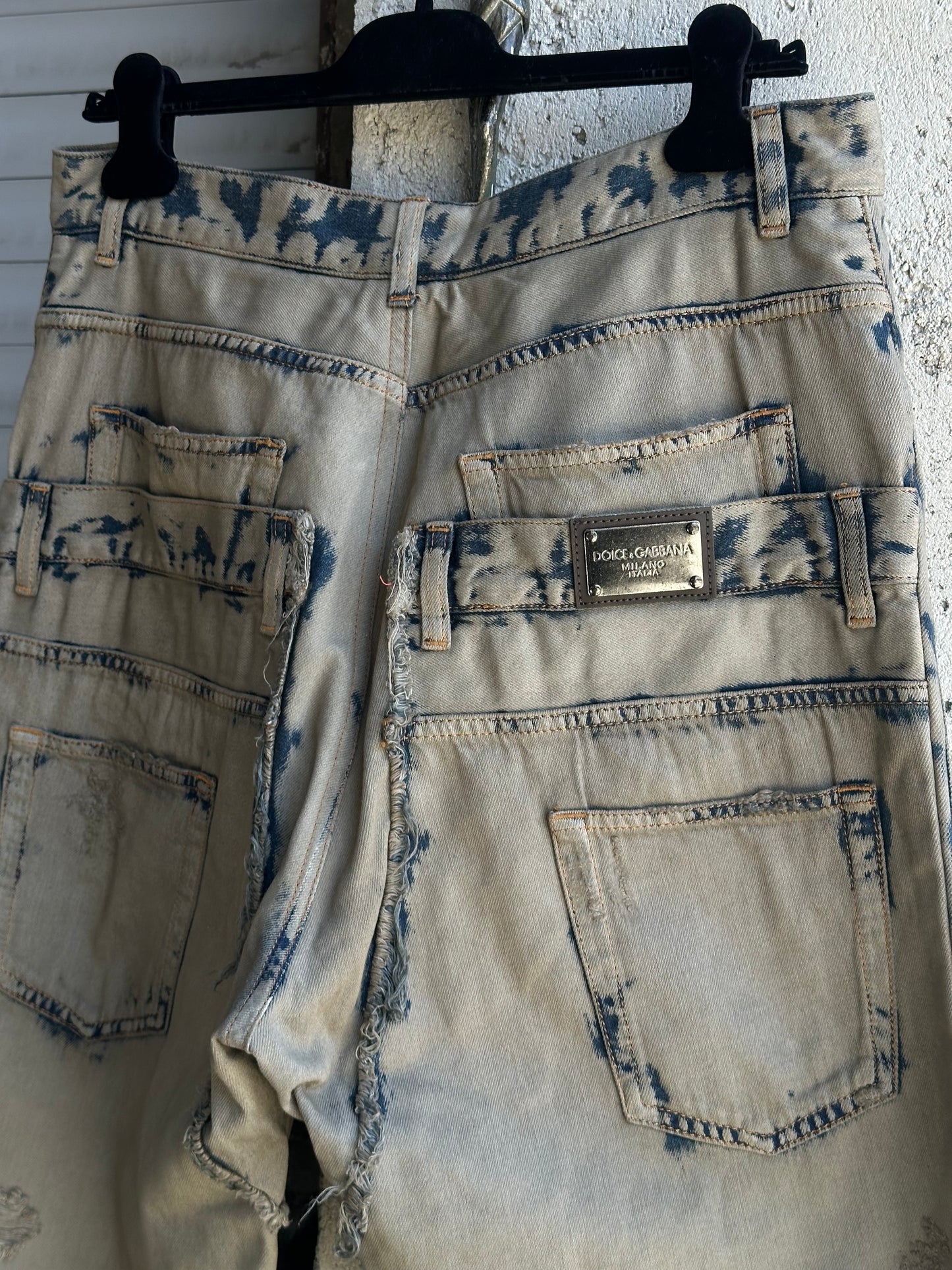 DOLCE & GABBANA DOUBLE WAISTED GREY FADED PANTS