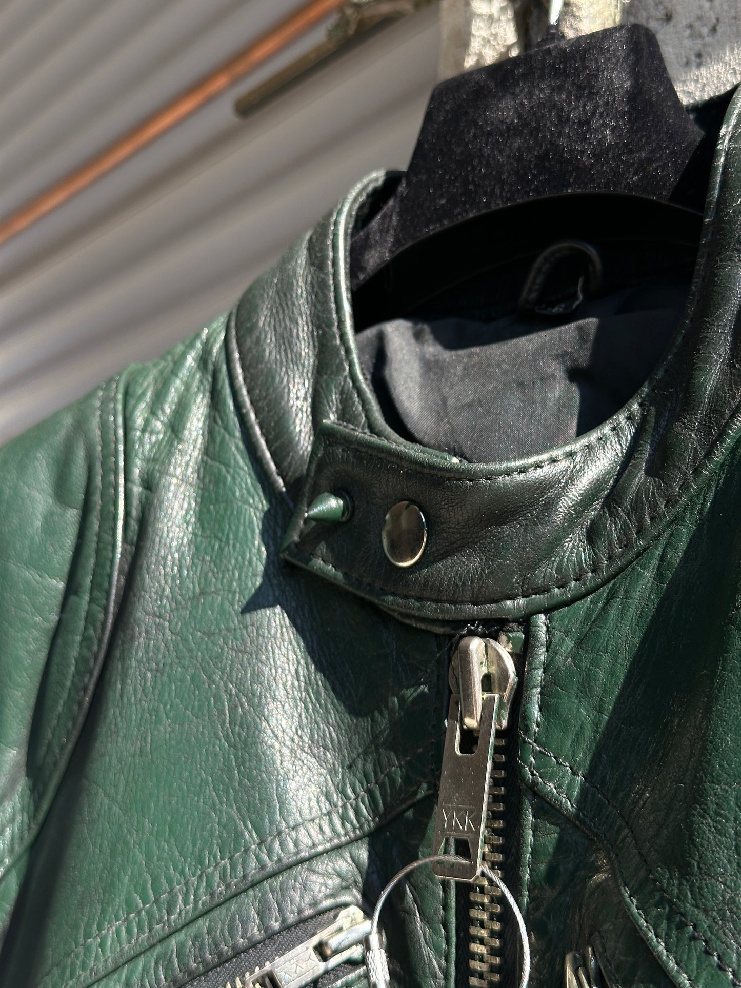 GREEN MOTOR LEATHER JACKET