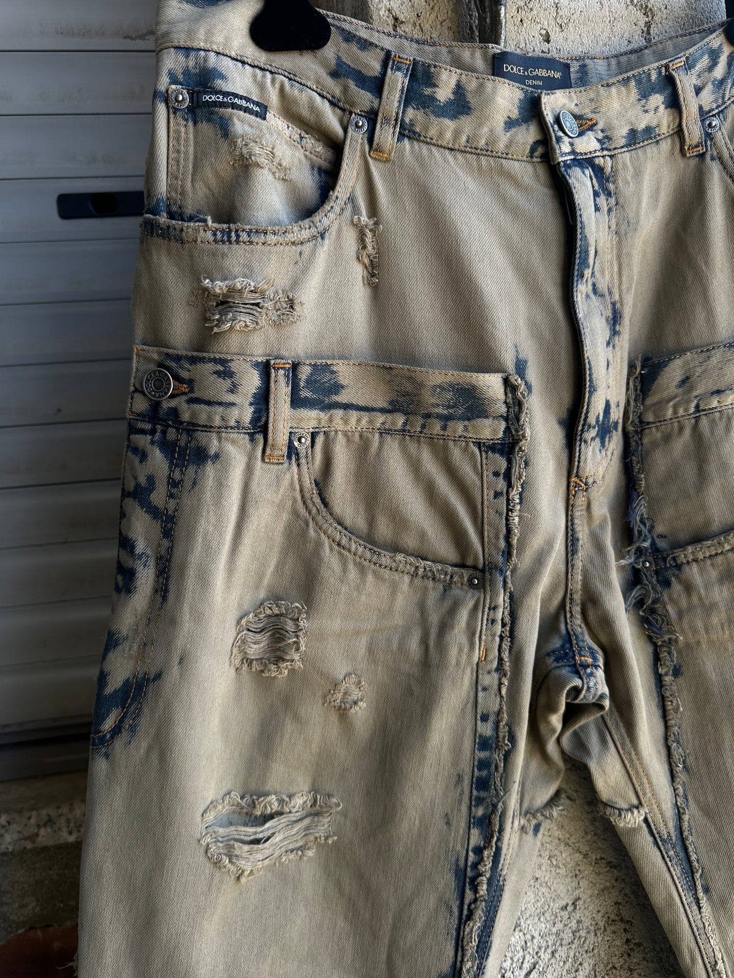 DOLCE & GABBANA DOUBLE WAISTED GREY FADED PANTS