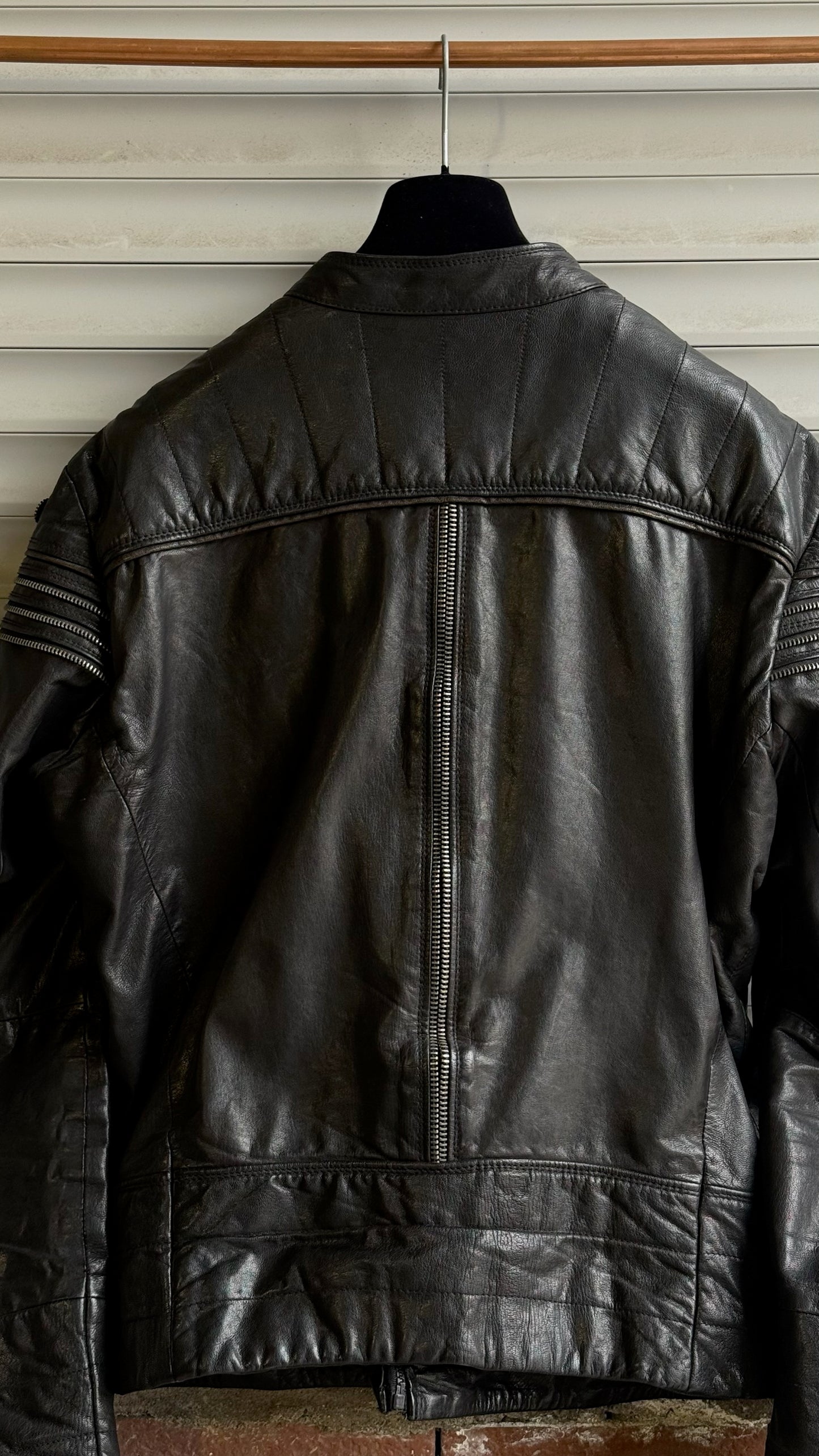 DIESEL SPINE ZIP LEATHER JACKET