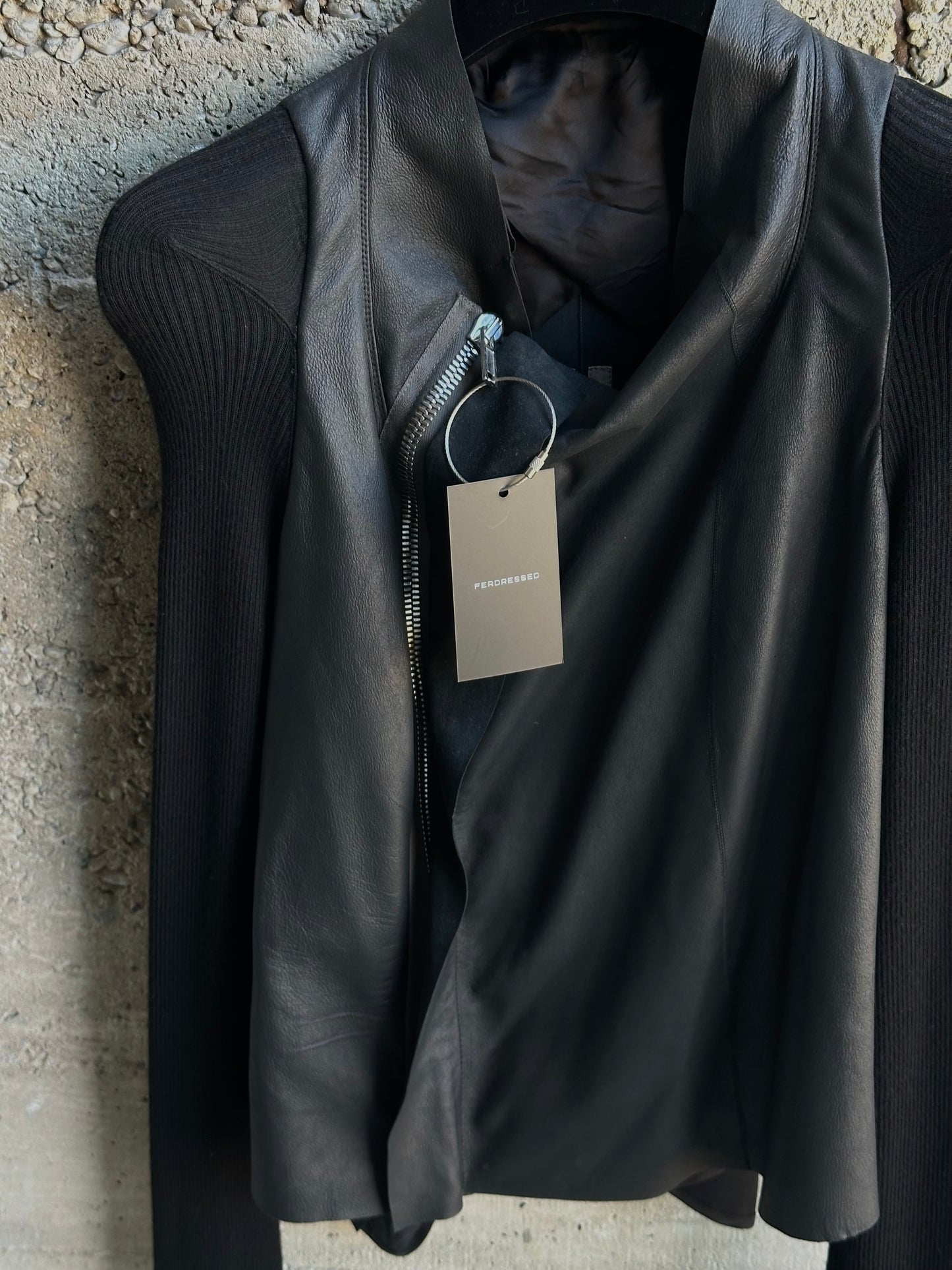 RICK OWENS GETHSEMANE HYBRID LEATHER/KNIT JACKET
