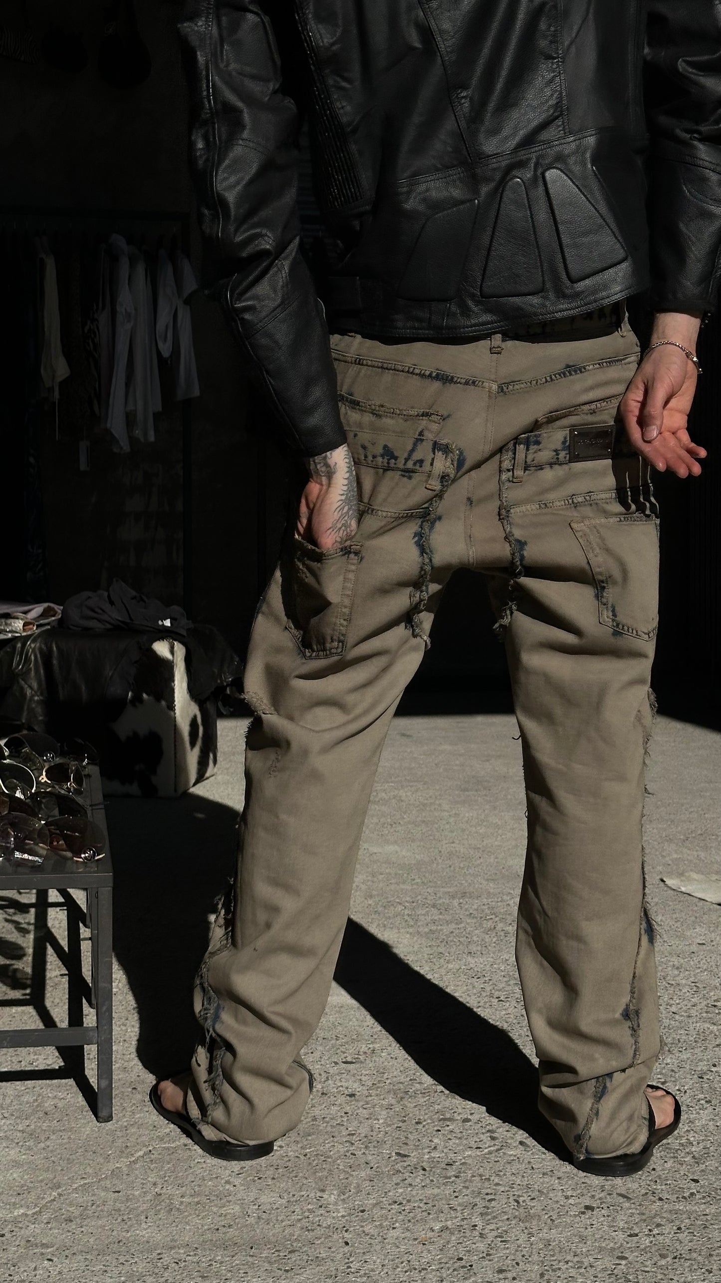DOLCE & GABBANA DOUBLE WAISTED GREY FADED PANTS