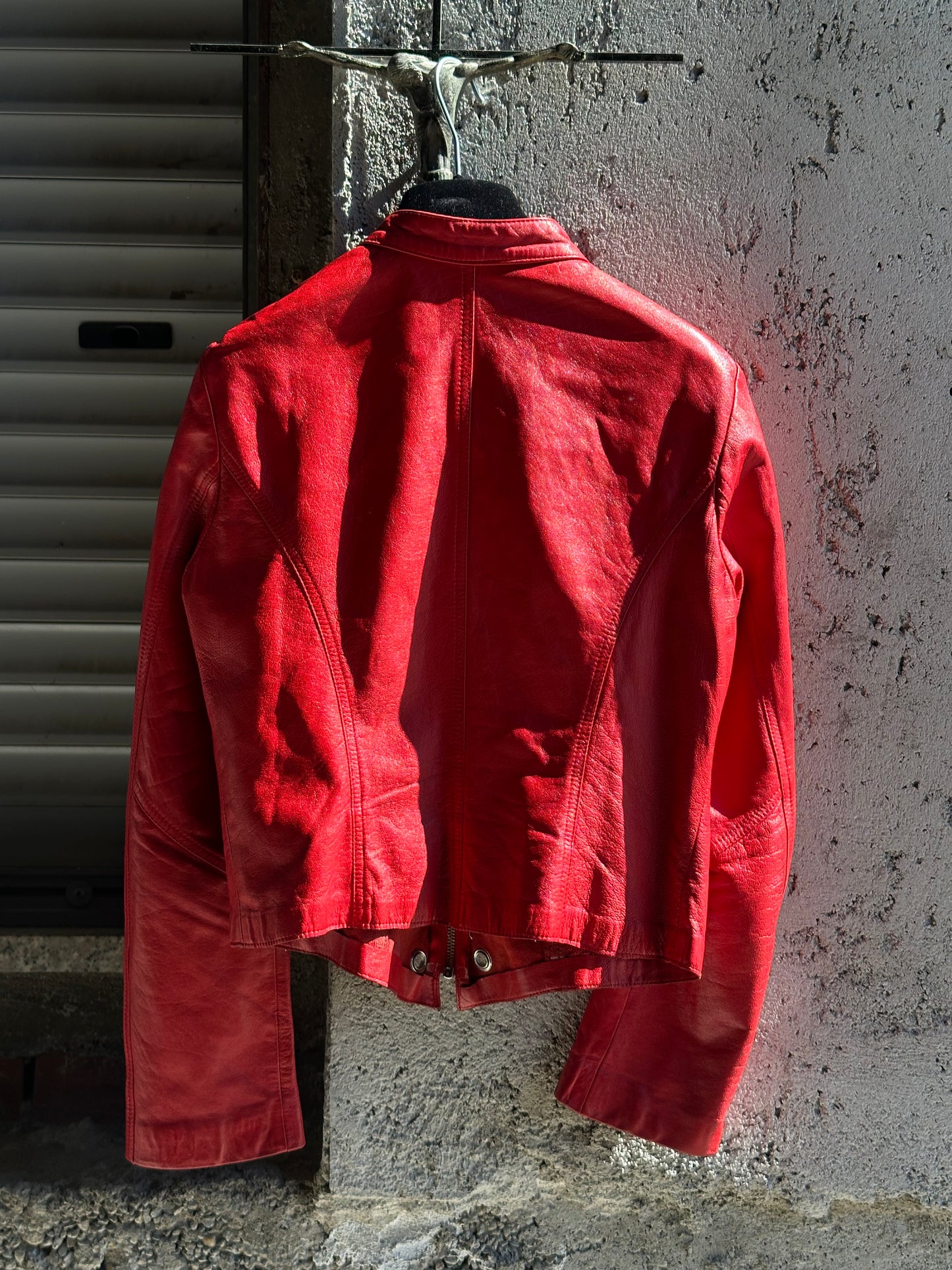 RED EYELETS LEATHER JACKET