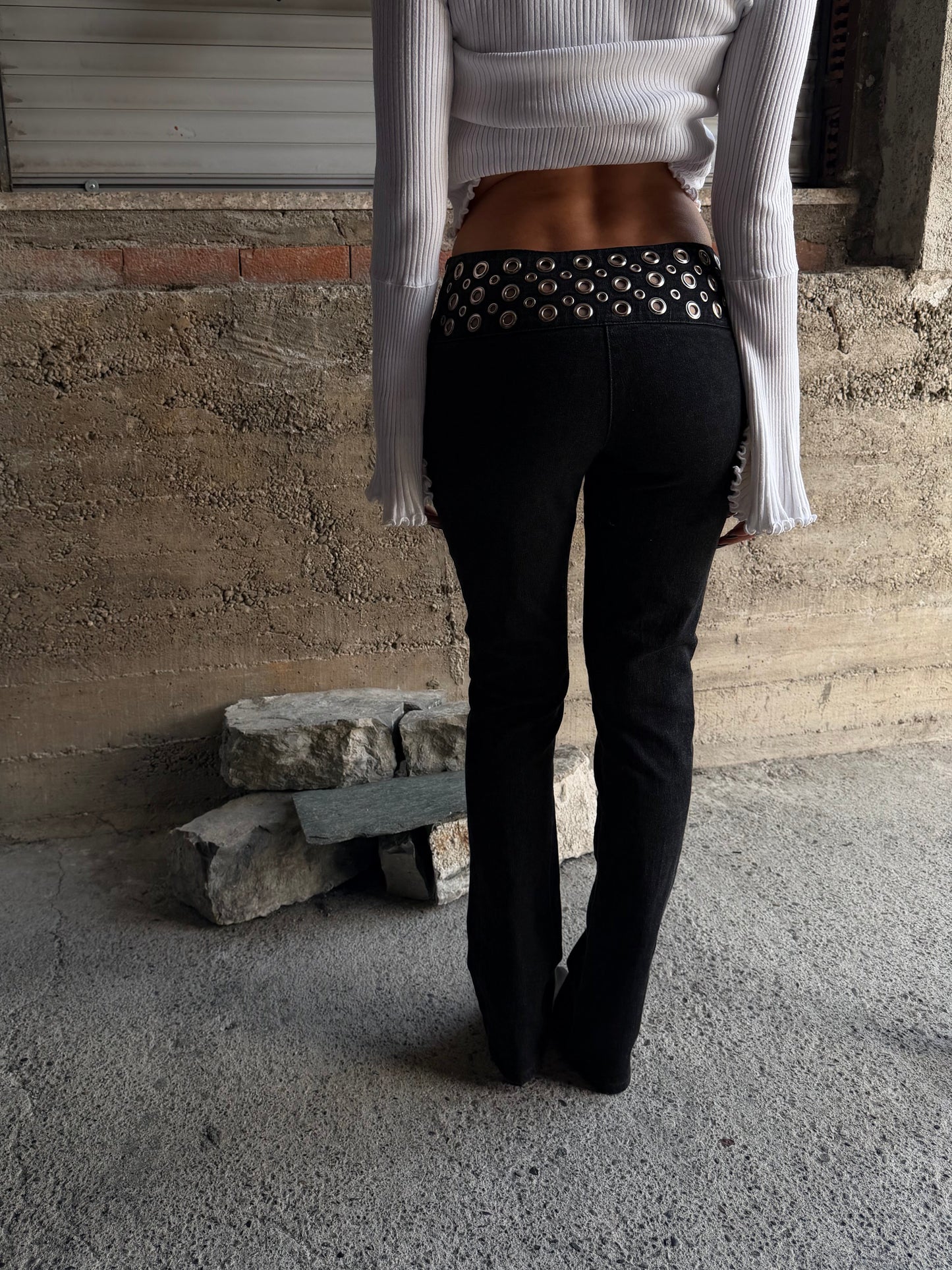 BLUMARINE EYELETS FLARED DENIM