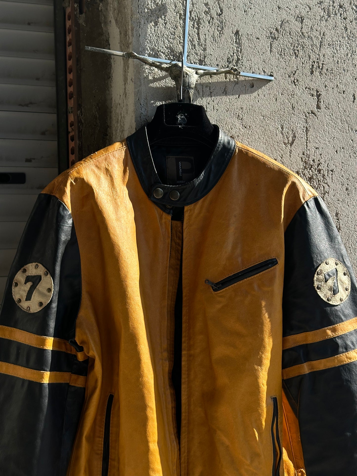 YELLOW AND BLACK LEATHER JACKET