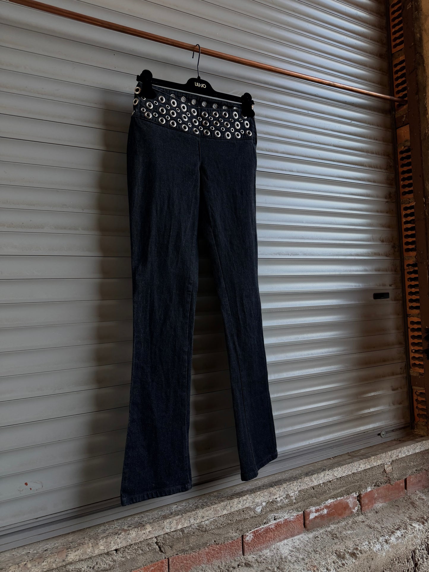 BLUMARINE EYELETS FLARED DENIM