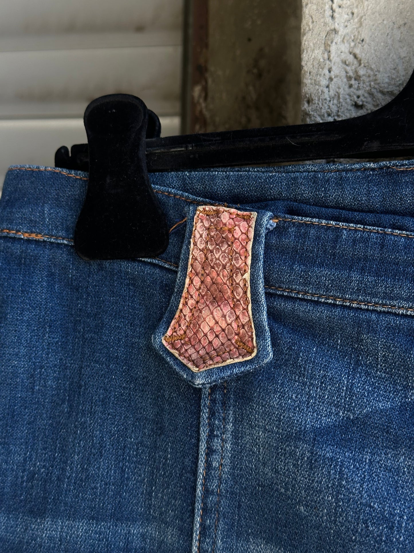 DOLCE & GABBANA FLARED PYTHON DETAILS JEANS
