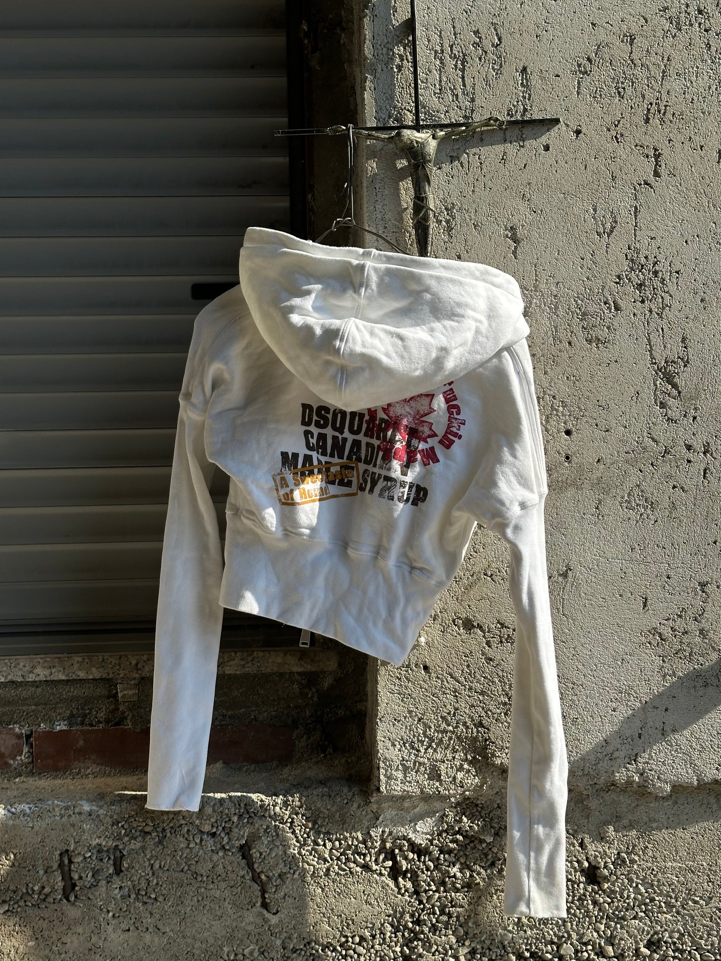 DSQUARED2 CROPPED WHITE HOODIE