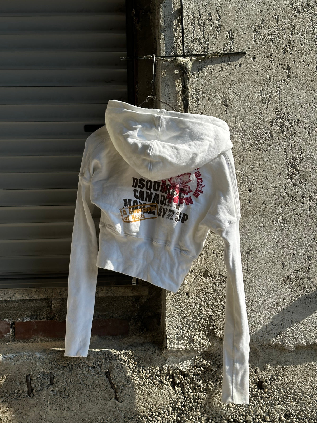 DSQUARED2 CROPPED WHITE HOODIE