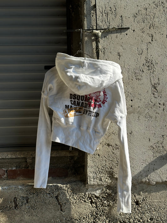 DSQUARED2 CROPPED WHITE HOODIE