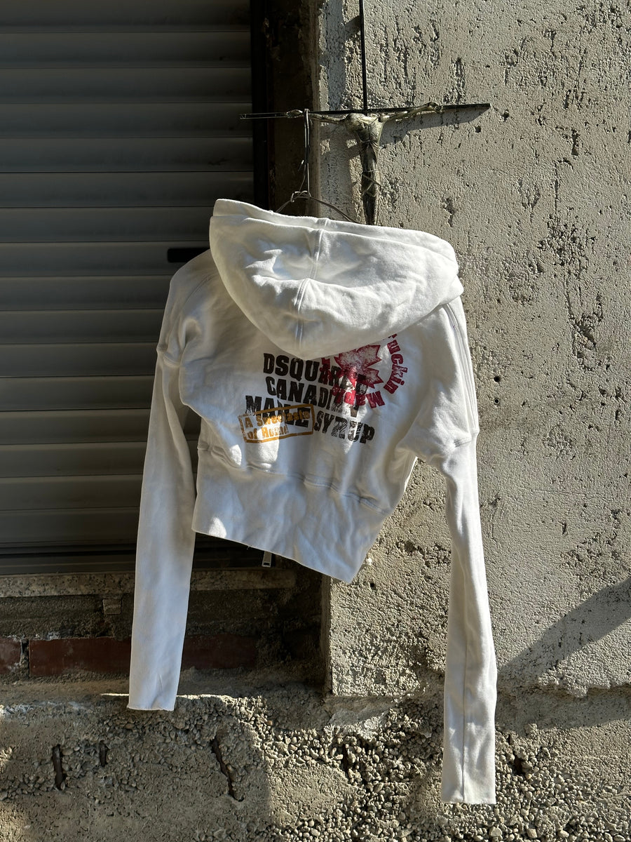 DSQUARED2 CROPPED WHITE HOODIE