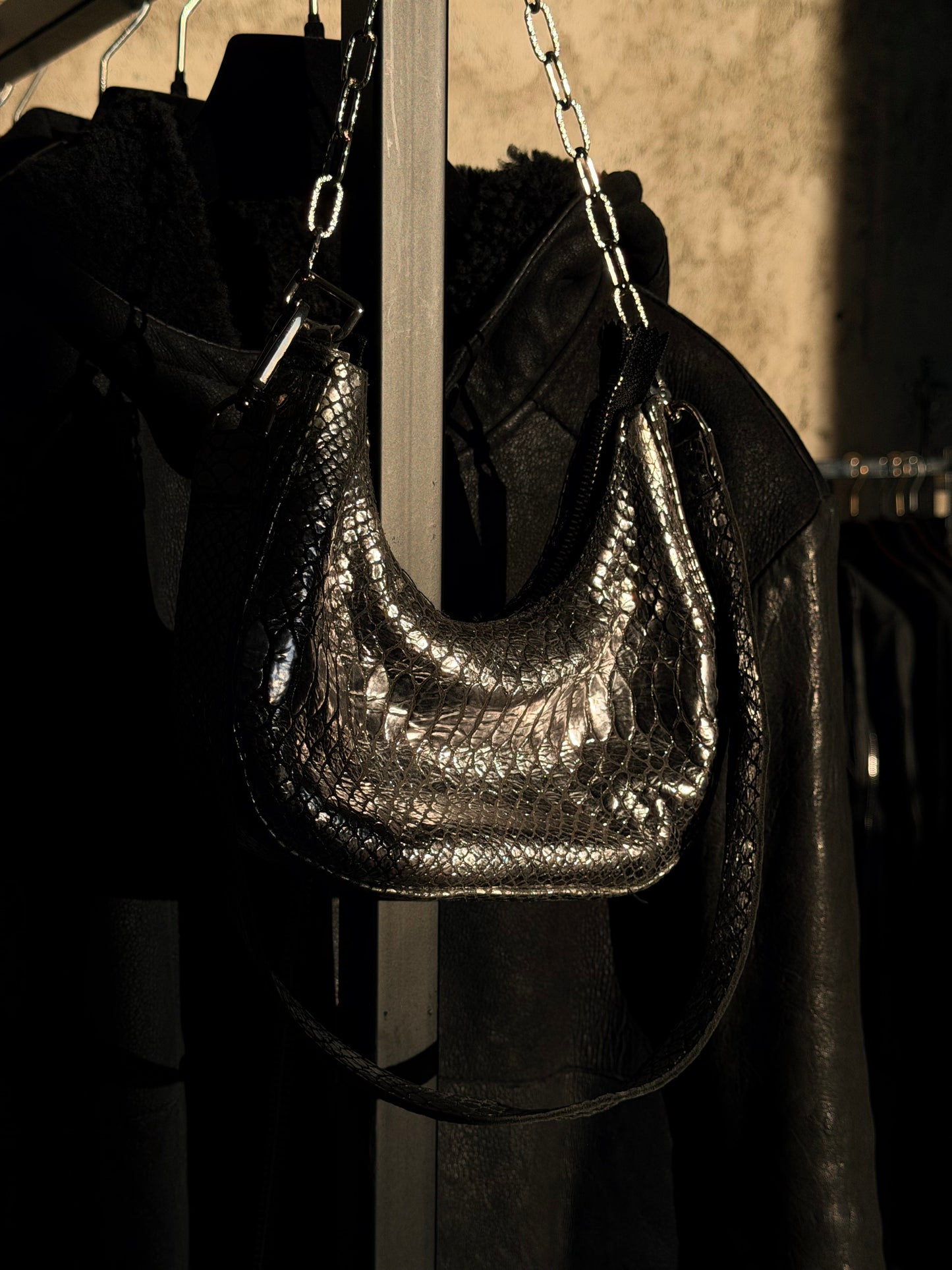 ALEKSANDER CECCO SNAKE SKIN SILVER MINI BAG