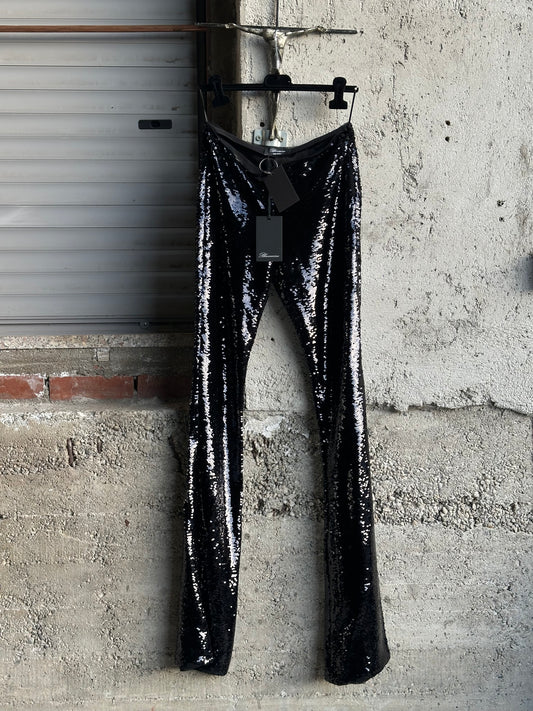 BLUMARINE PAILLETTES FLARED BLACK PANTS