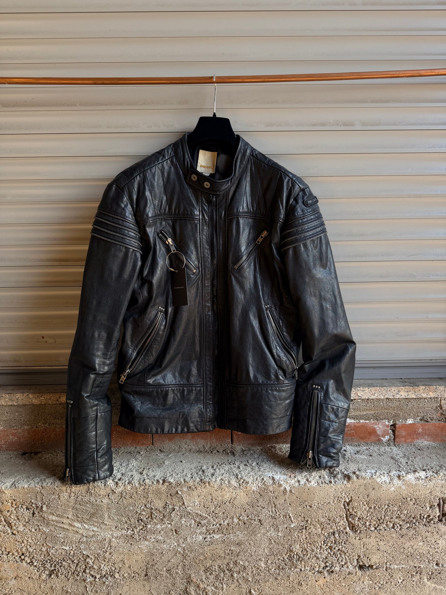 DIESEL SPINE ZIP LEATHER JACKET