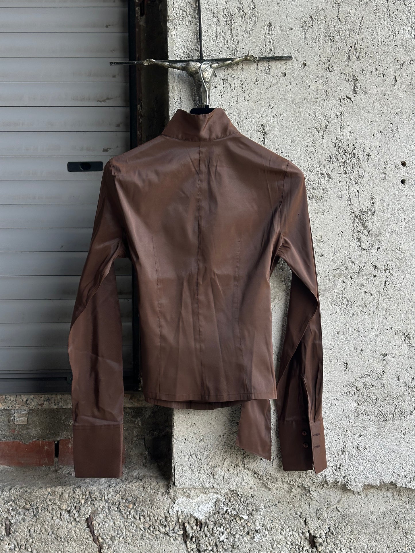 GLOSSY BELTED BROWN SHIRT