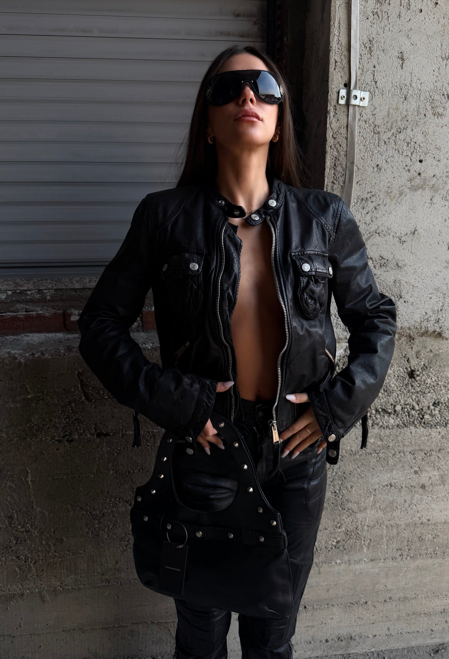 STRUCTURED STUDDED LEATHER BAG