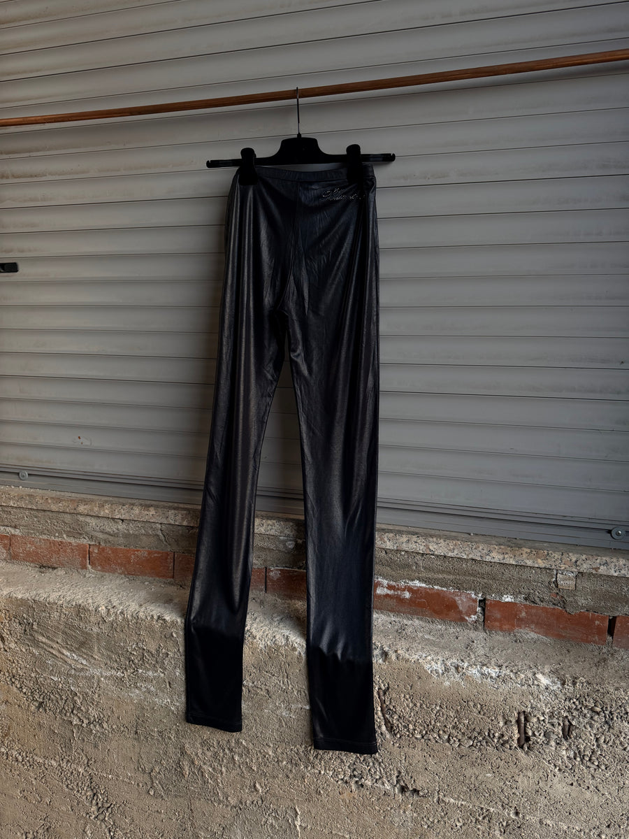BLUMARINE RHINESTONES LOGO LEGGINGS