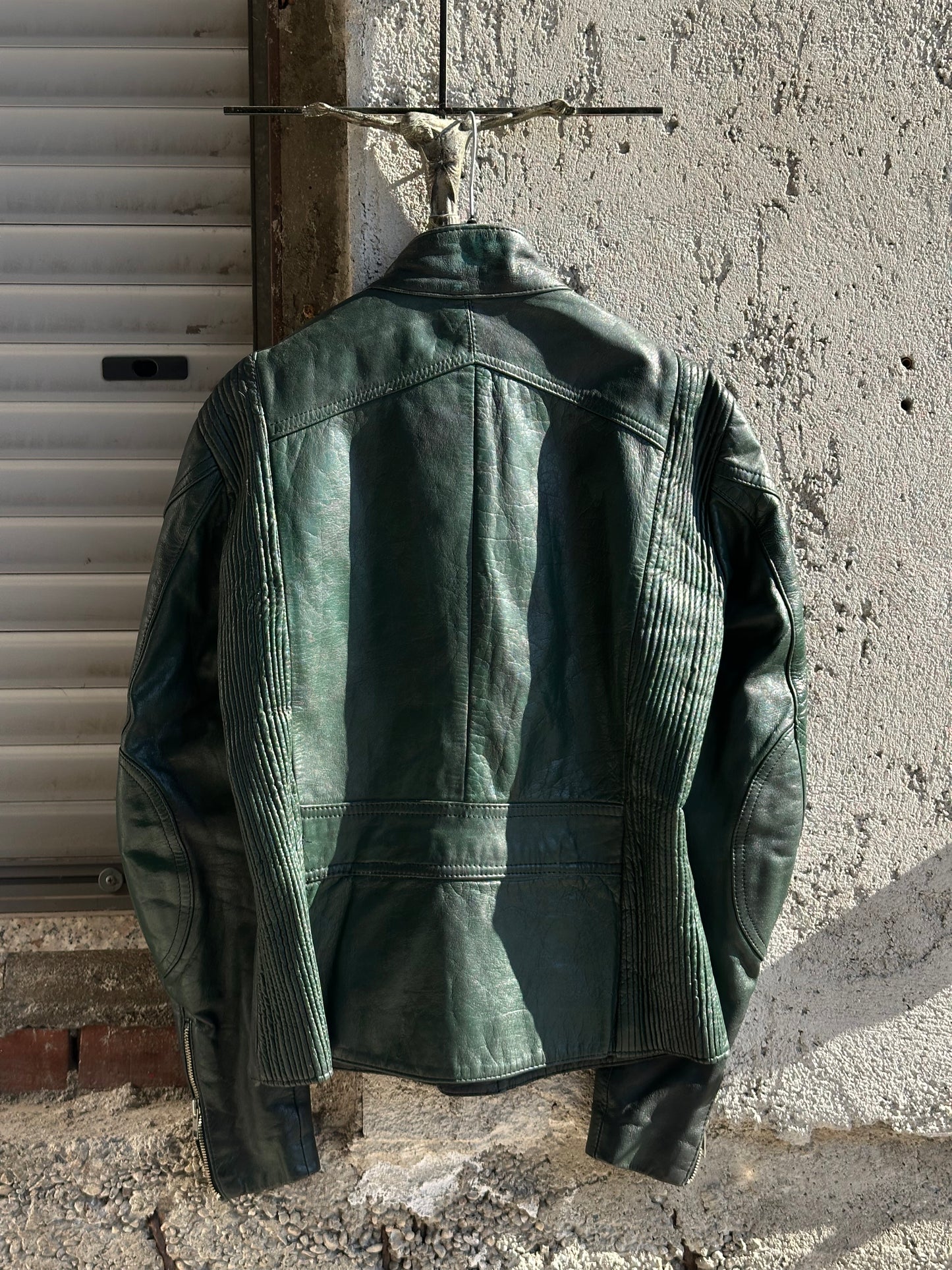 GREEN MOTOR LEATHER JACKET
