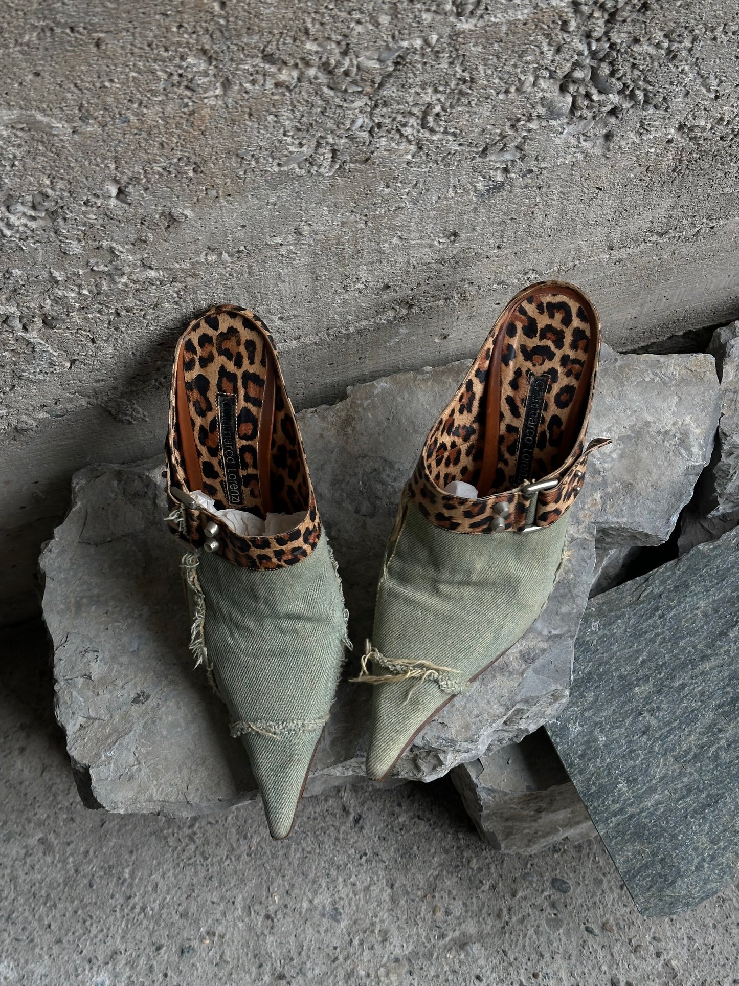 GIANMARCO LORENZI DENIM & LEOPARD MULES