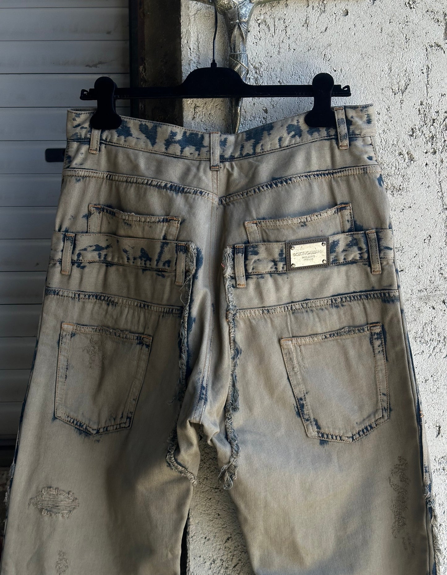DOLCE & GABBANA DOUBLE WAISTED GREY FADED PANTS