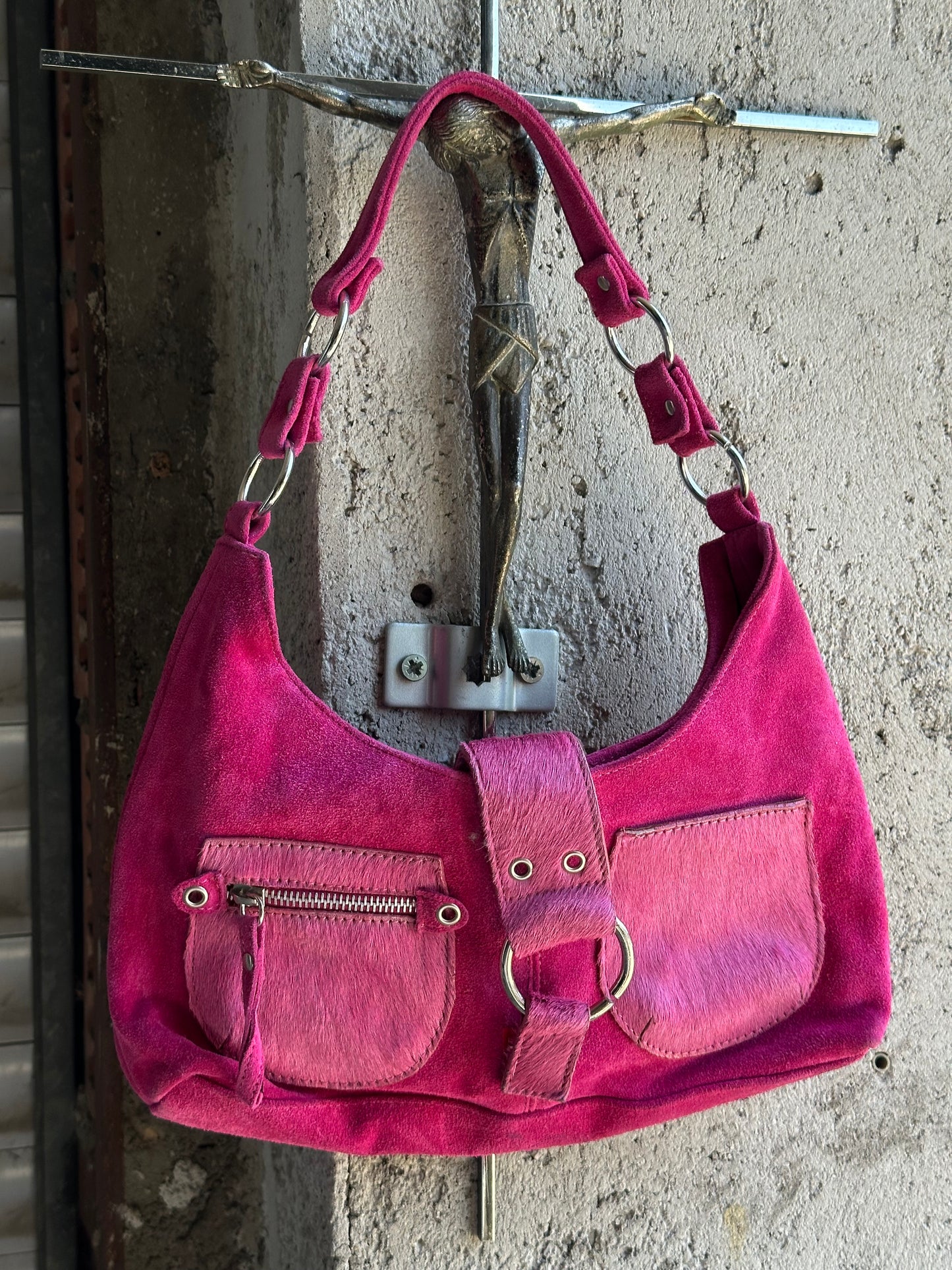 SUEDE AND PONYHAIR PINK BAG