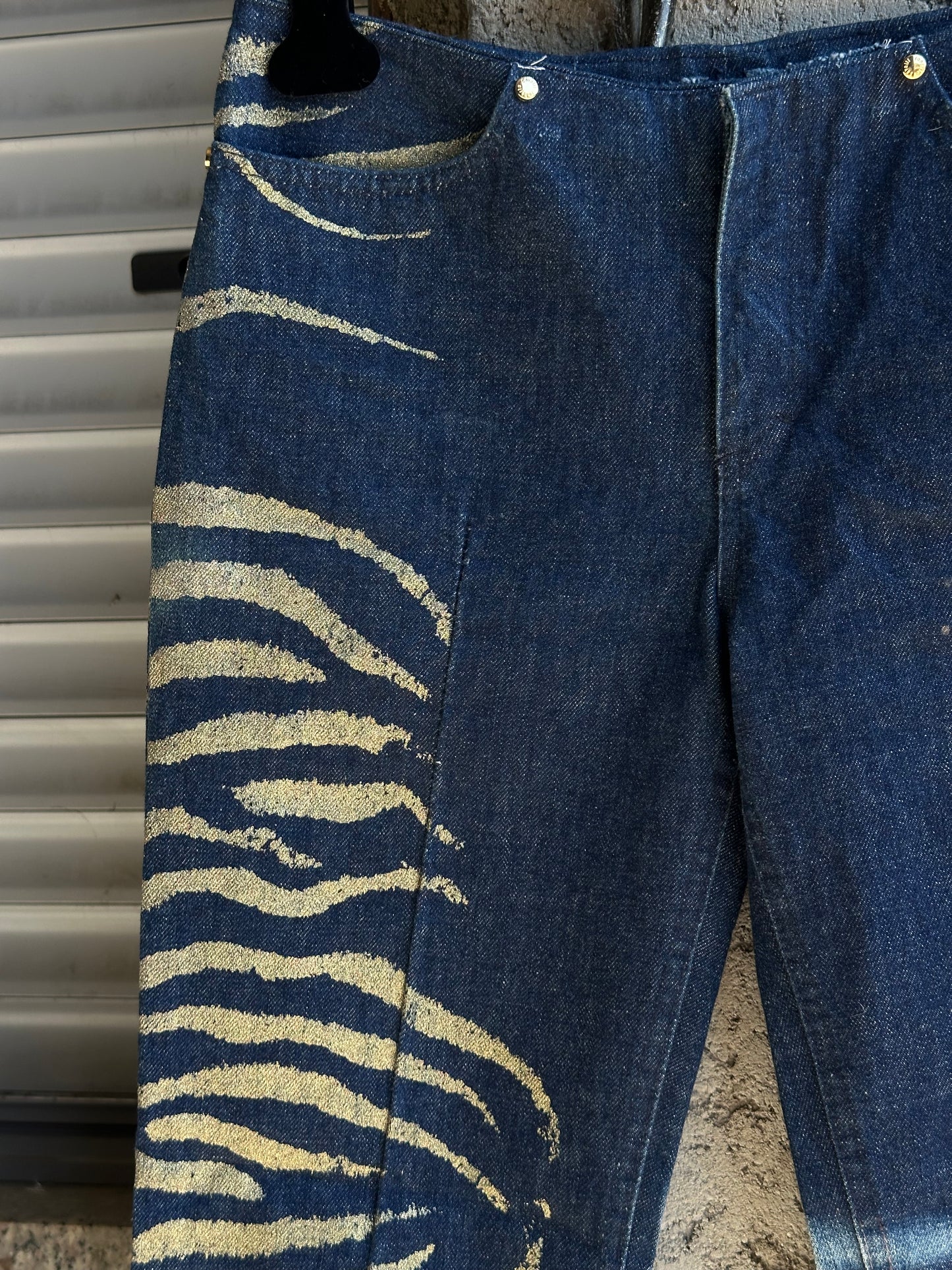 ROBERTO CAVALLI ZEBRA PRINTED DENIM PANTS