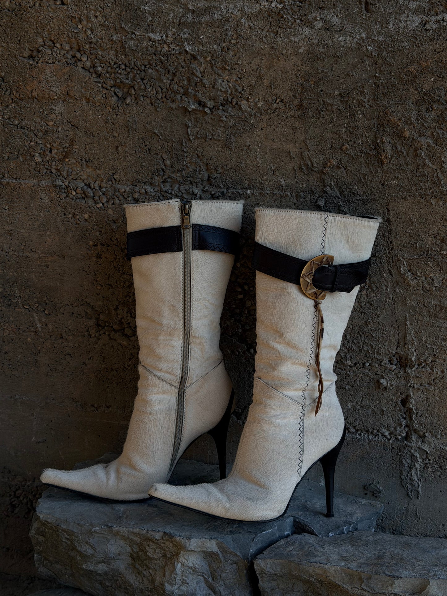 CASADEI IVORY PONYHAIR BOOTS