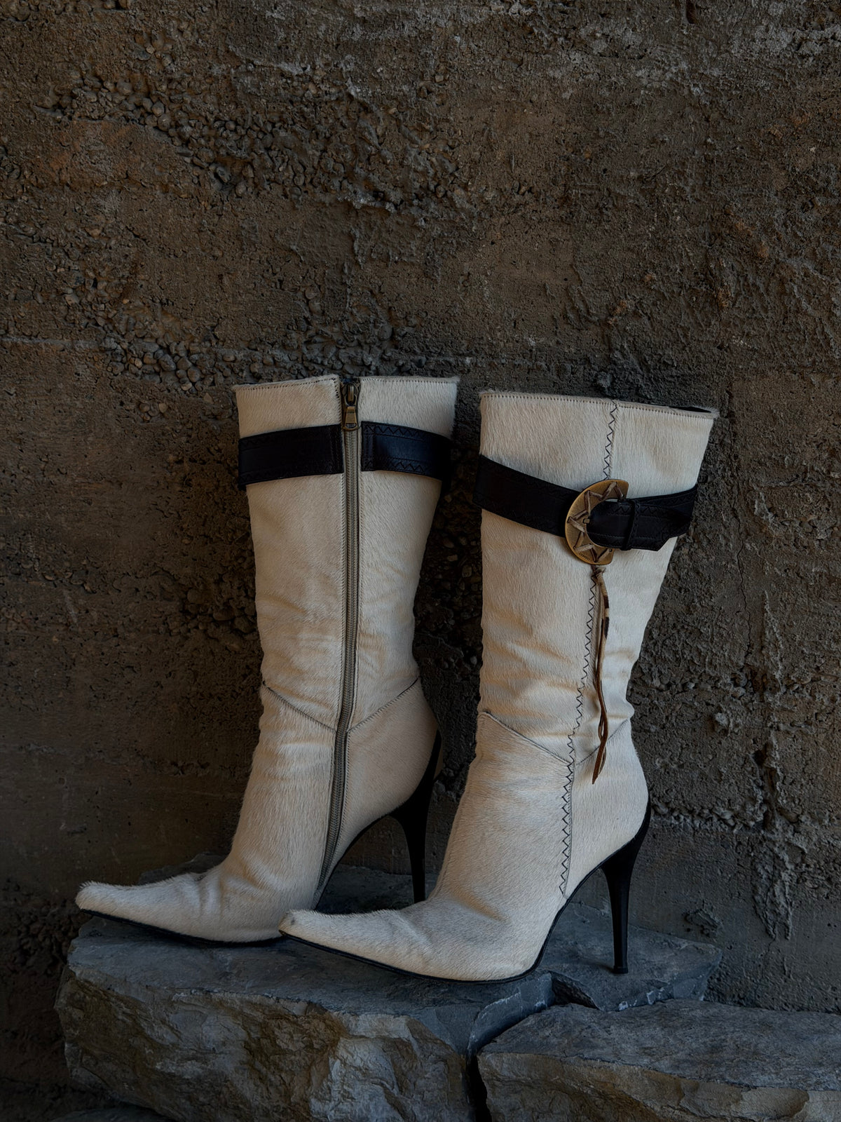 CASADEI IVORY PONYHAIR BOOTS