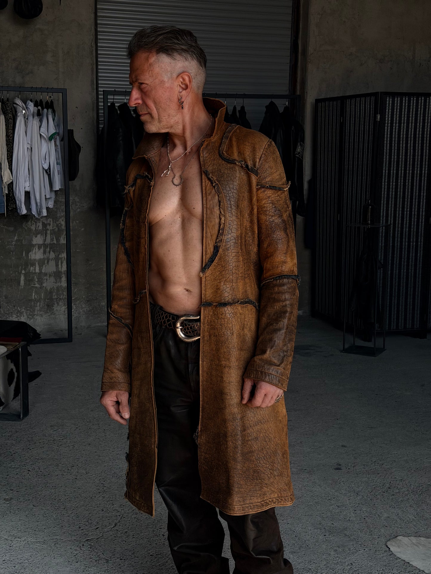 JUST CAVALLI BROWN LEATHER COAT