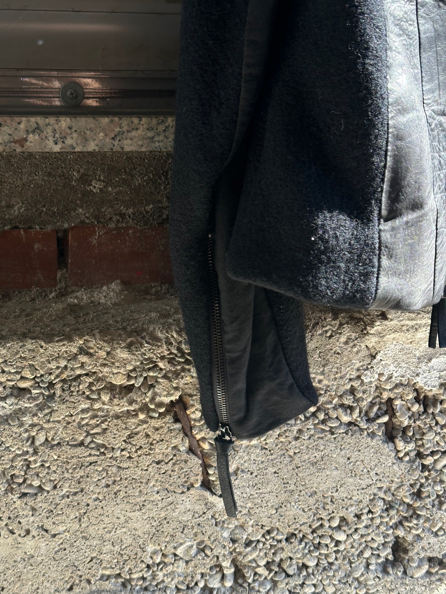 GIORGIO ARMANI LEATHER AND WOOL HOODED JACKET