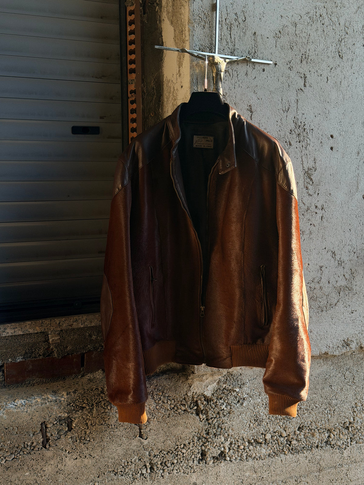 BROWN PONYHAIR LEATHER BOMBER