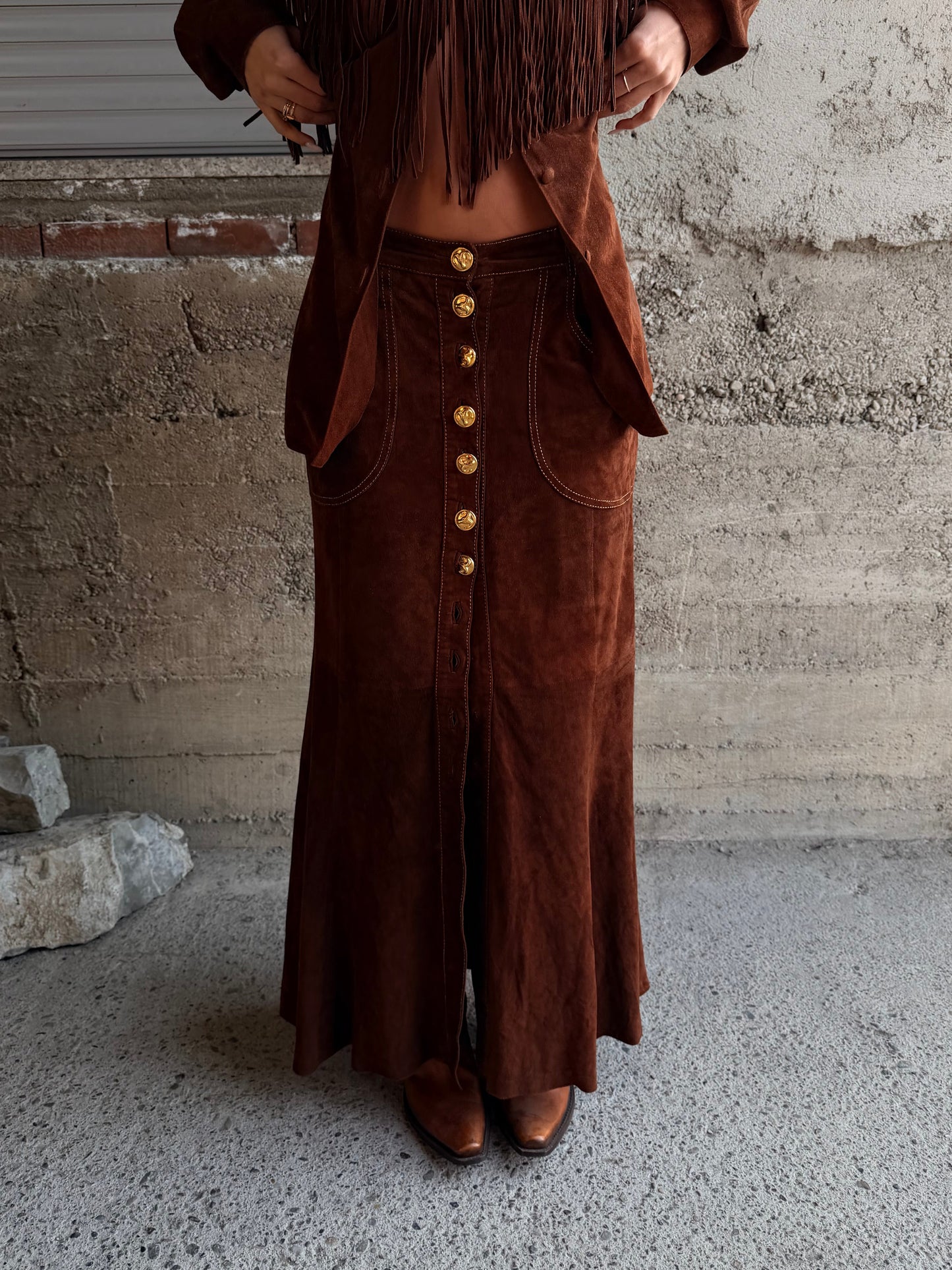ROBERTO CAVALLI MAXI BROWN SUEDE SKIRT