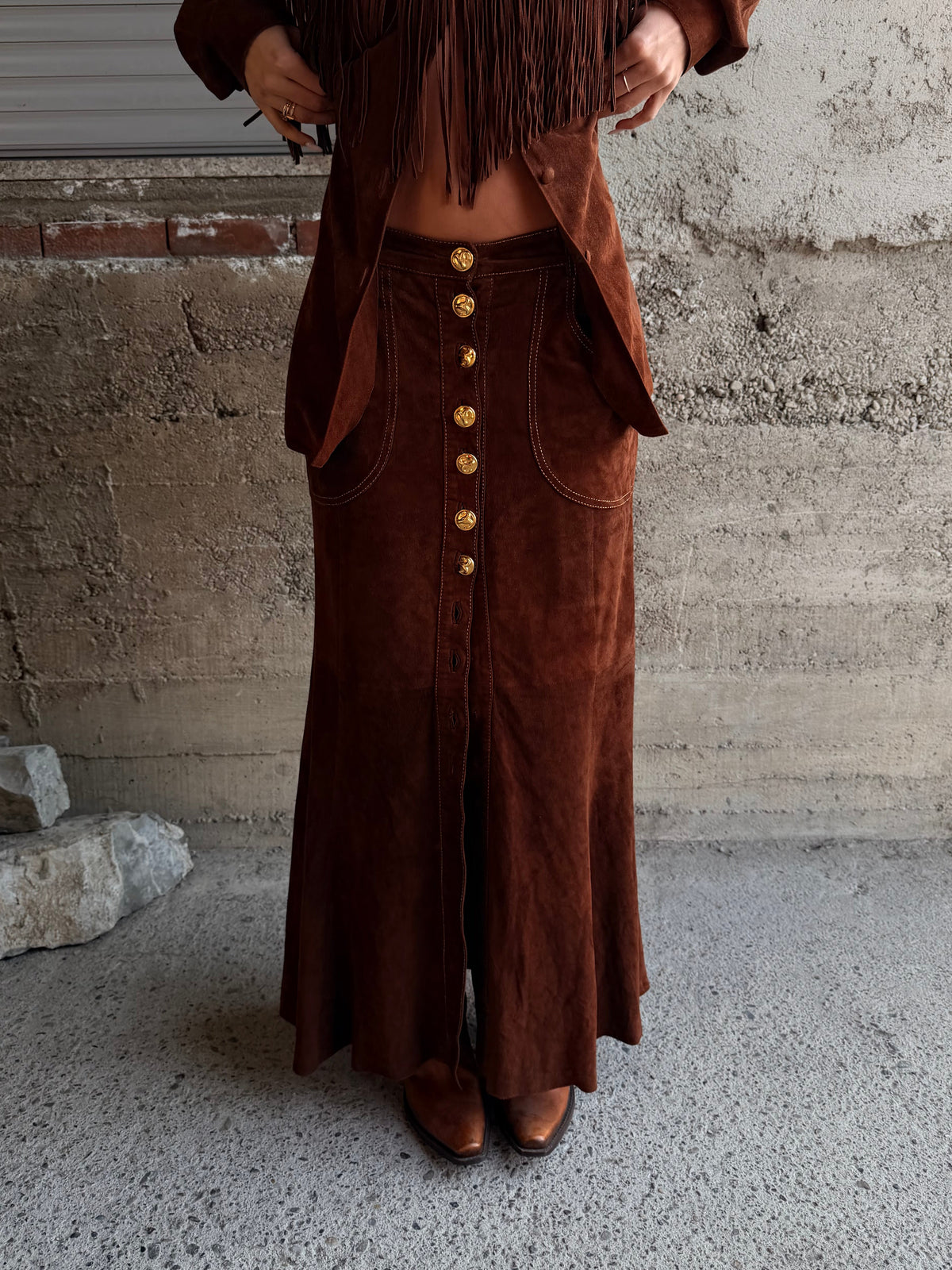 ROBERTO CAVALLI MAXI BROWN SUEDE SKIRT