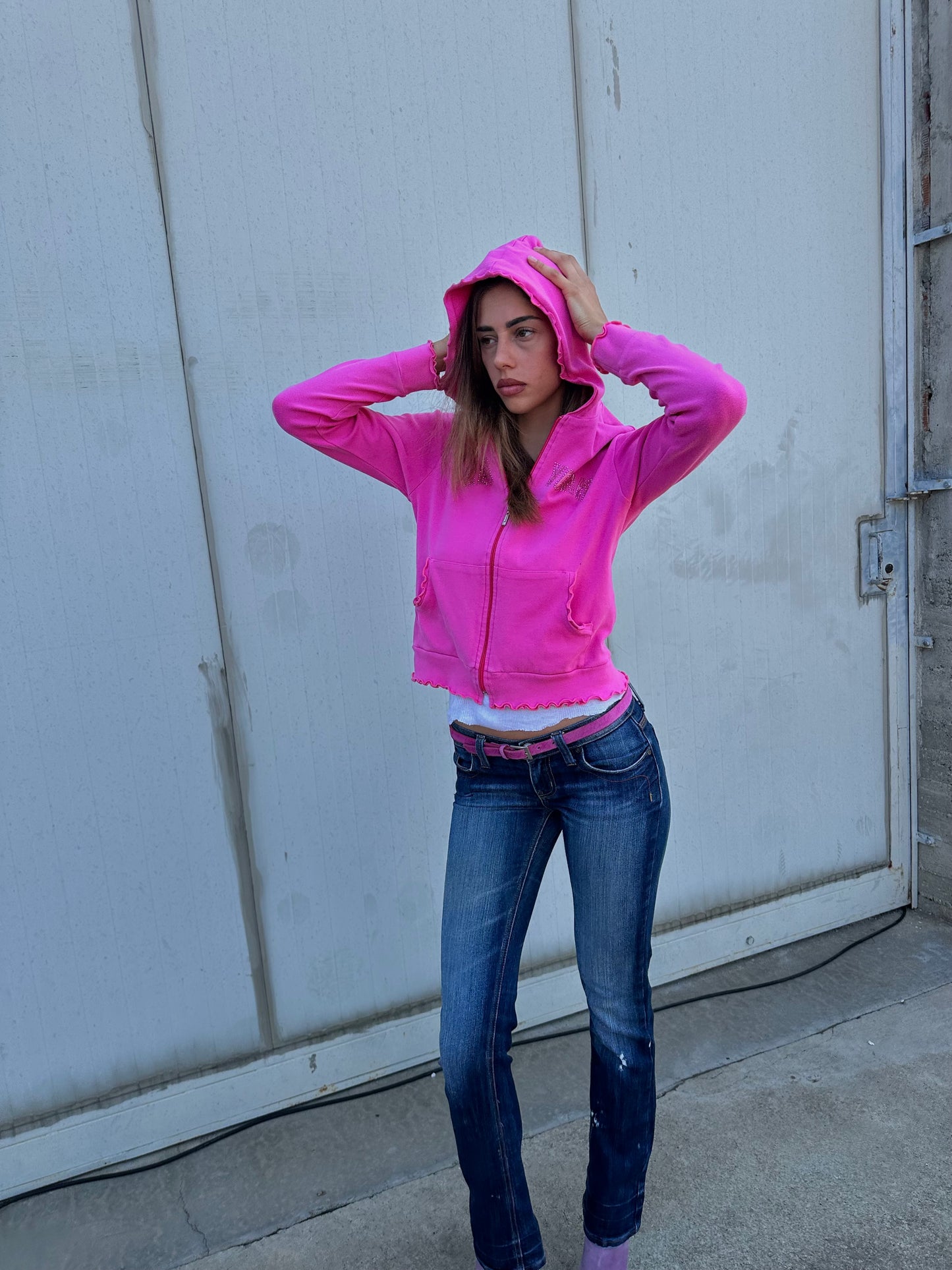 NEW YORK RHINESTONES PINK HOODIE