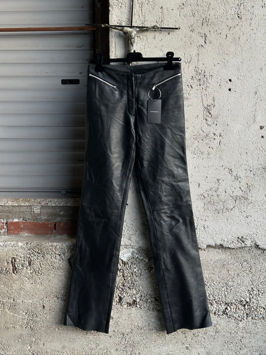 BLACK LEATHER FLARED PANTS