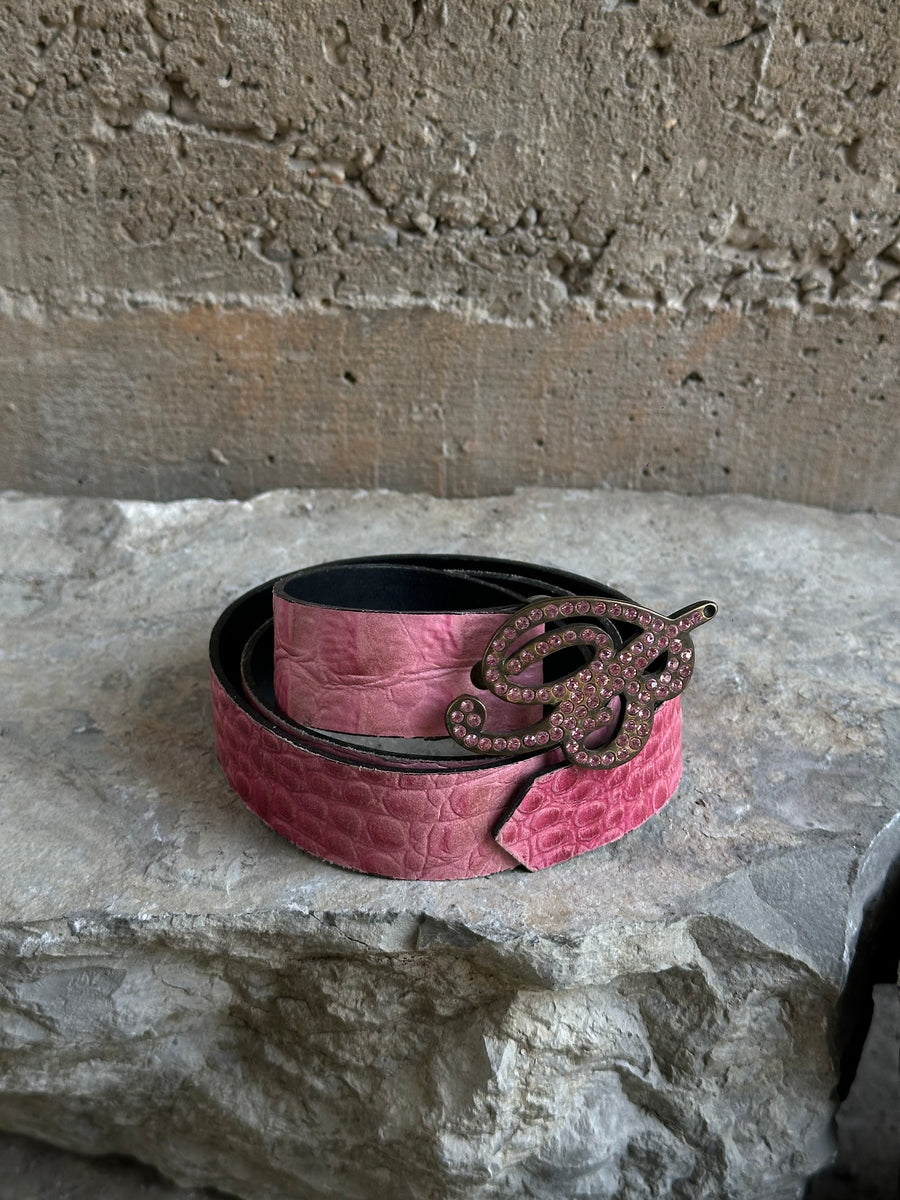 BLUMARINE PINK CROCODILE LEATHER BELT