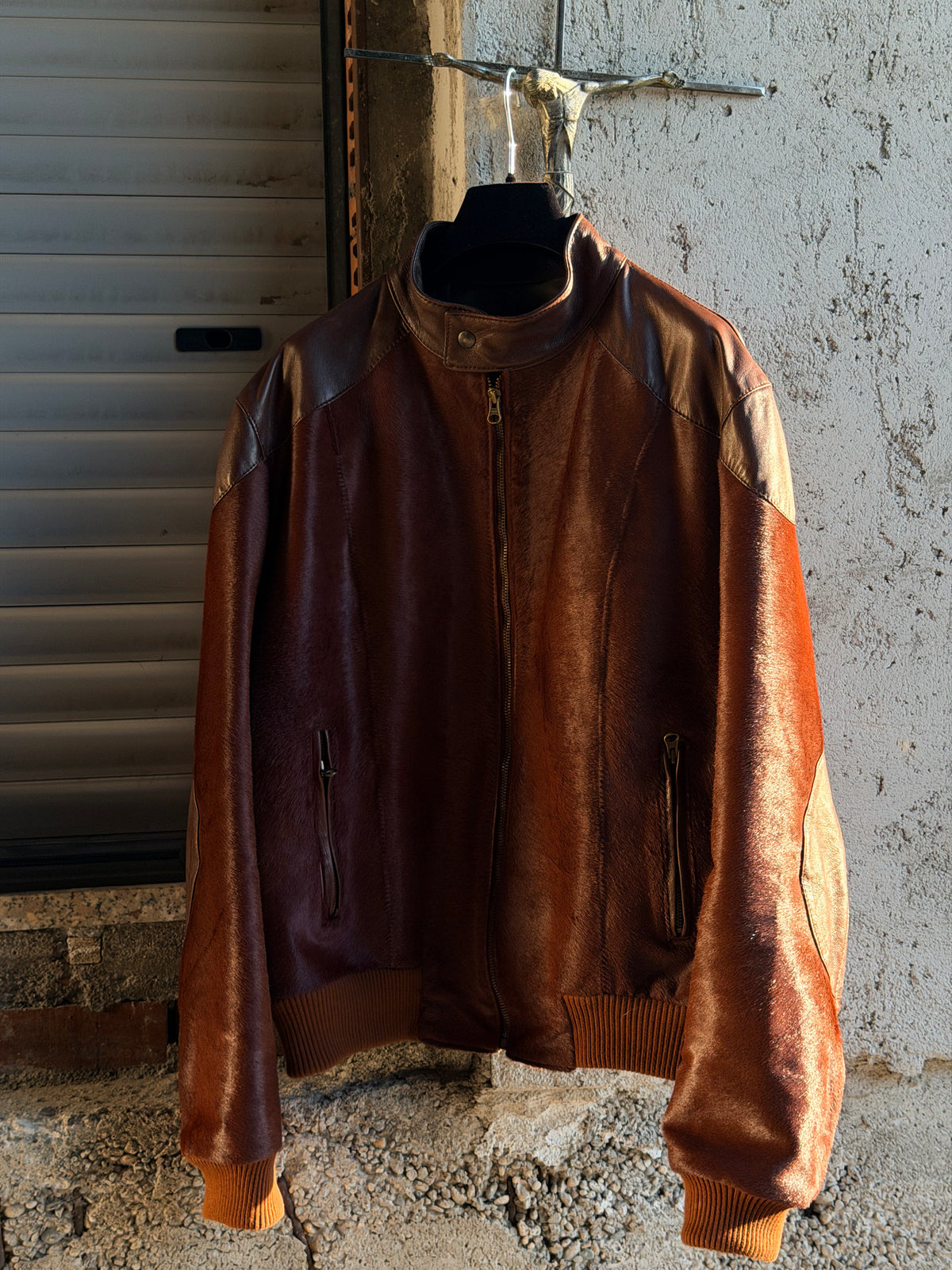 BROWN PONYHAIR LEATHER BOMBER