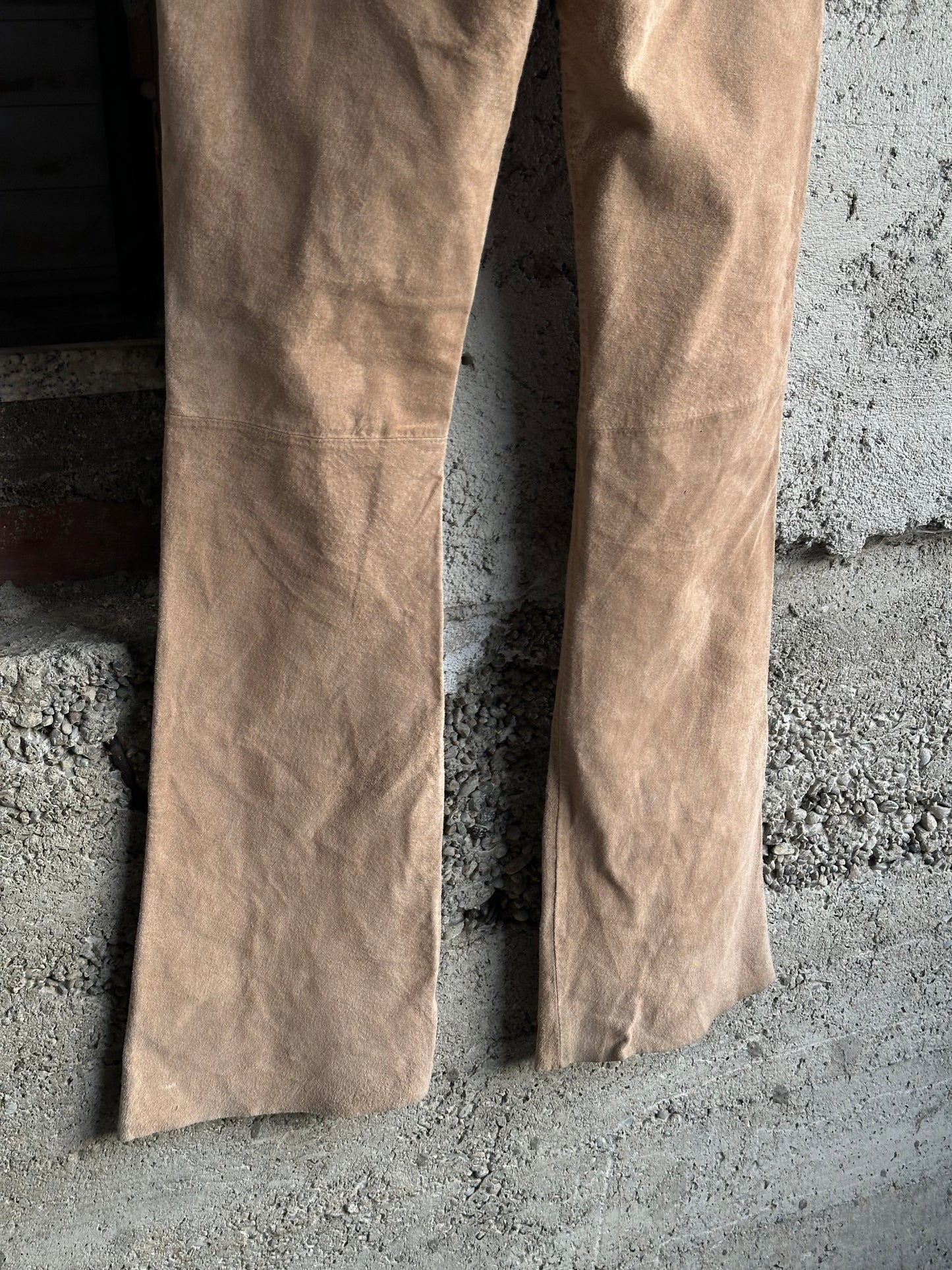 BEIGE SUEDE FLARED PANTS