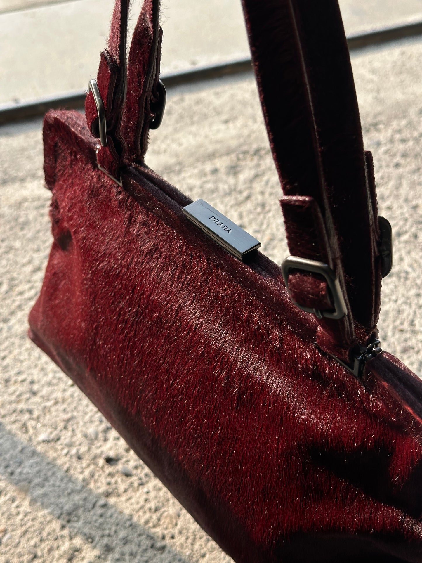 PRADA RED PONYHAIR SHOULDER BAG