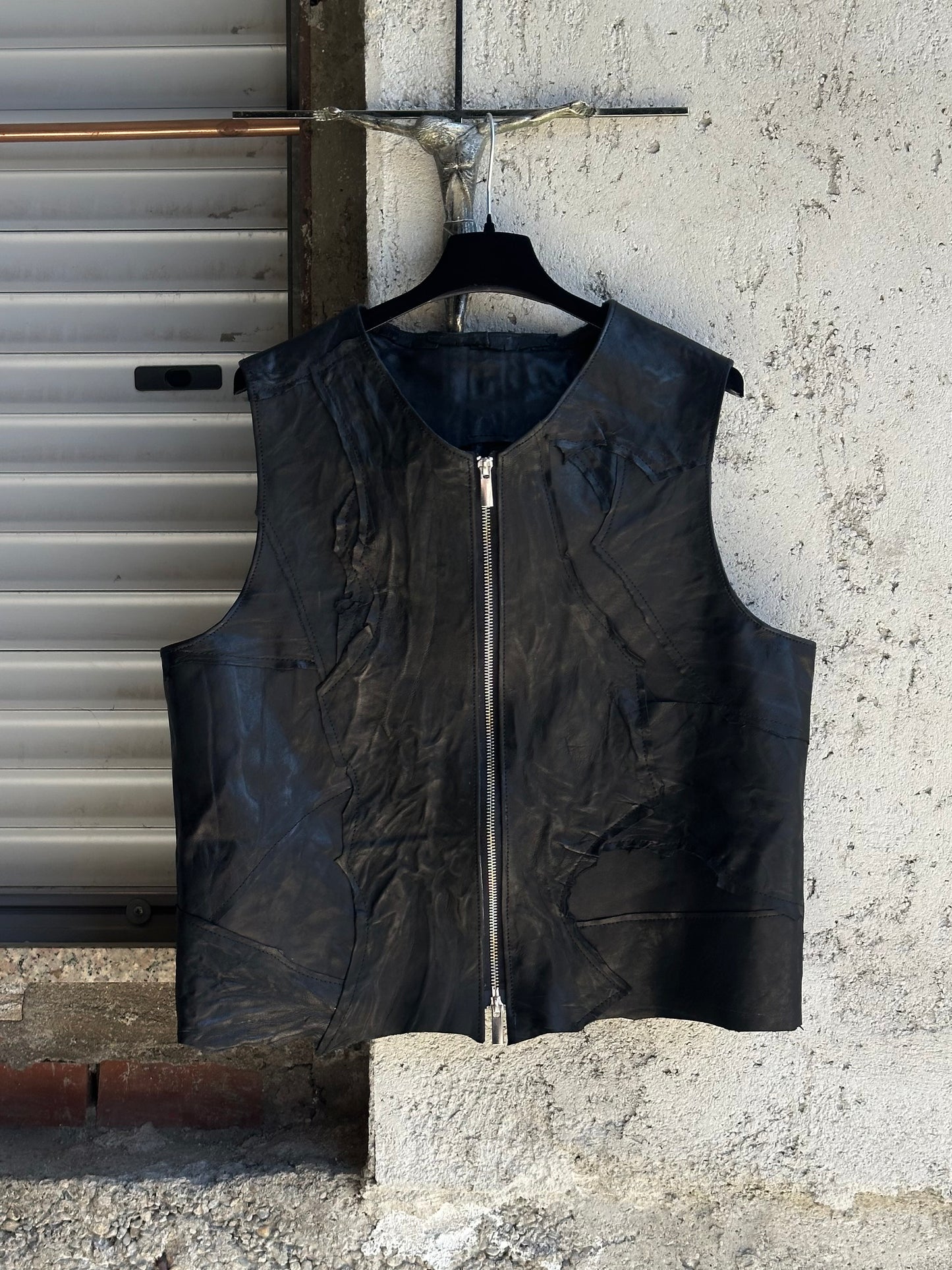 ALEKSANDER CECCO TENEBRAE MONUMENTUS SCRAPS LEATHER VEST