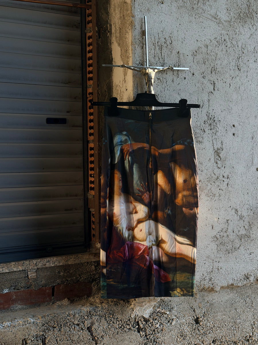 DOLCE & GABBANA SACRED CANVAS SILK SKIRT