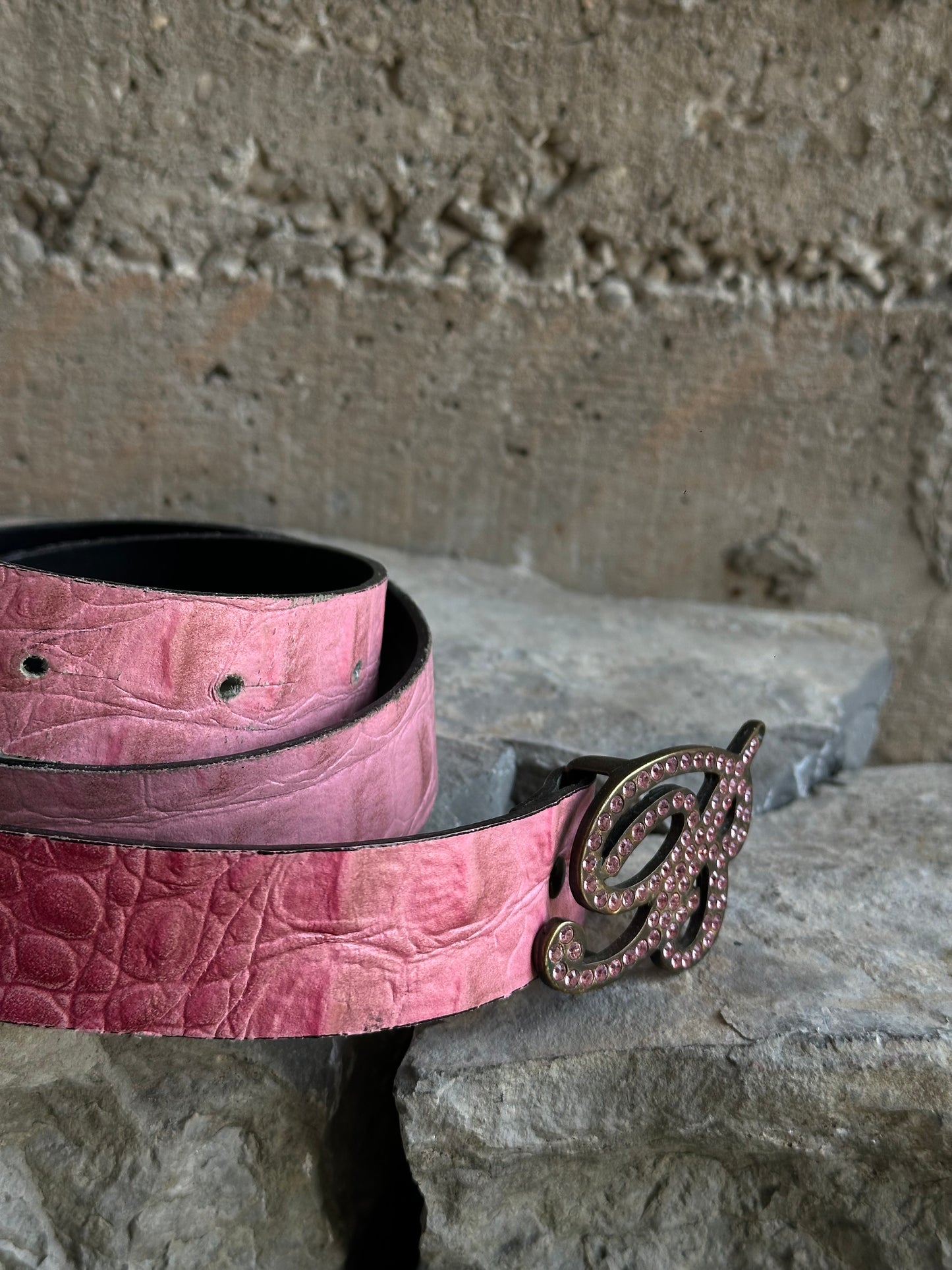 BLUMARINE PINK CROCODILE LEATHER BELT