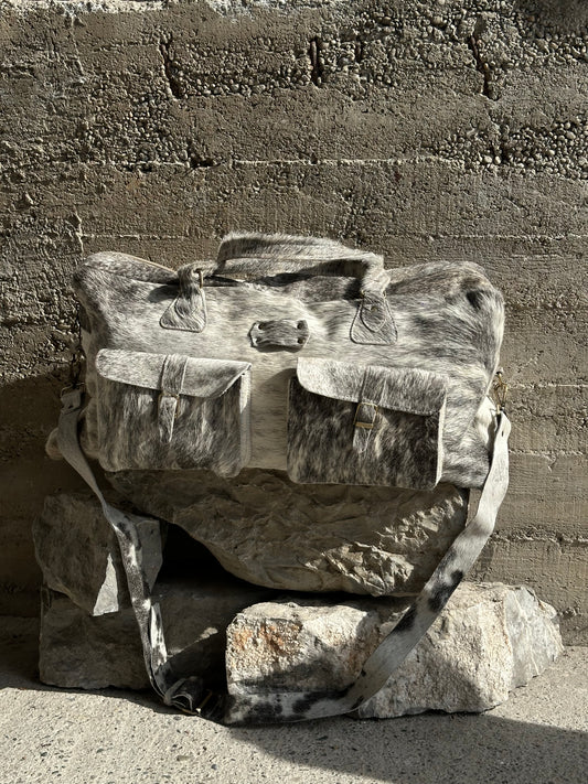 HANDMADE WHITE & GREY PONYHAIR TRAVEL BAG