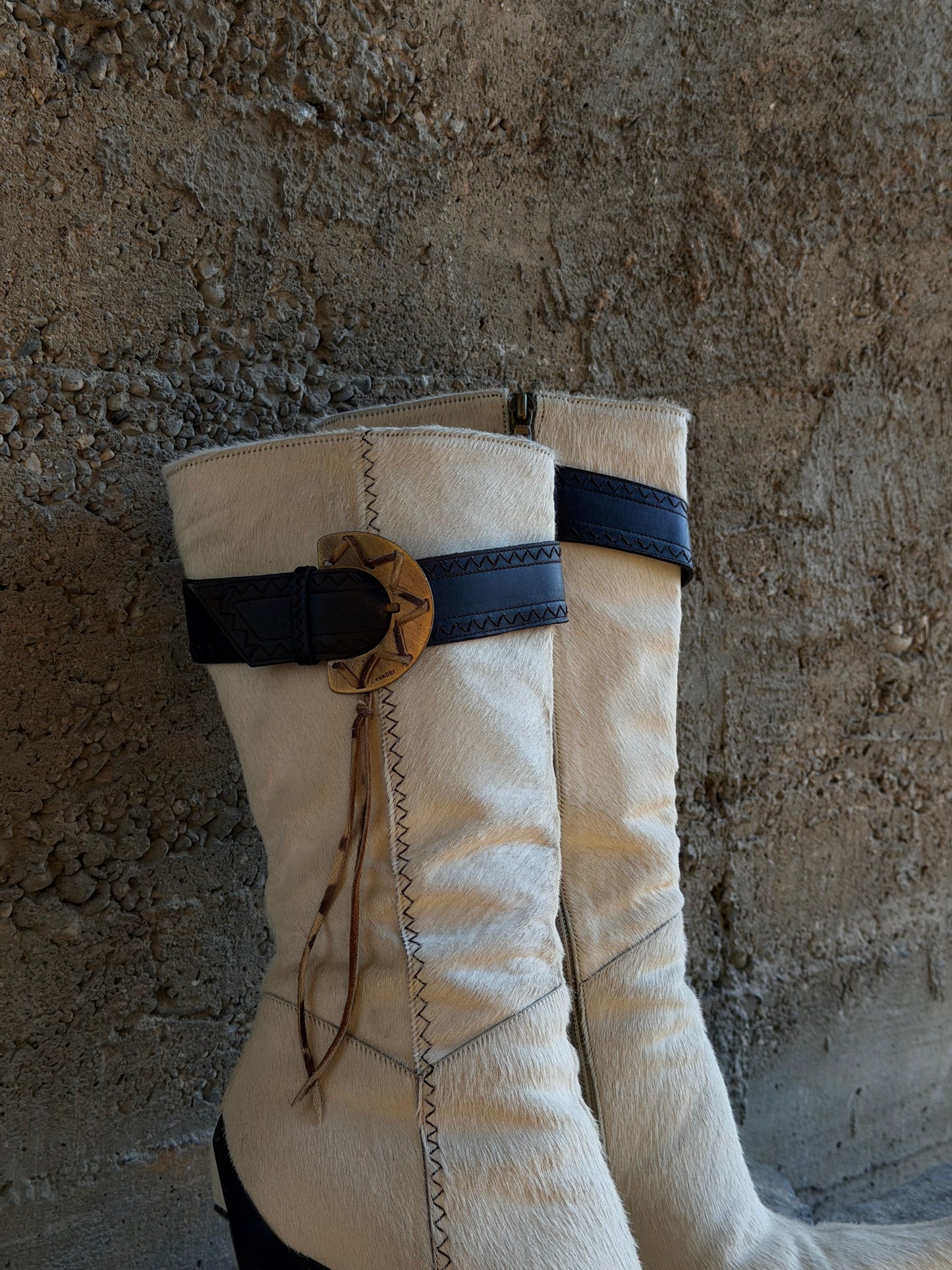 CASADEI IVORY PONYHAIR BOOTS